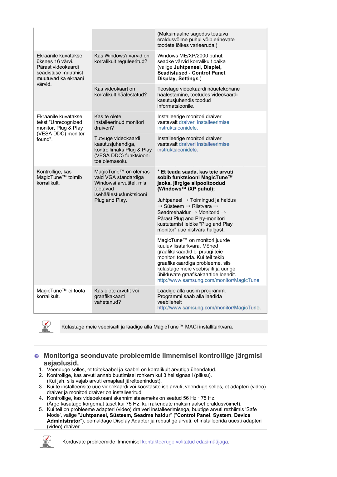 Samsung LS17HAATS/EDC manual Valige Juhtpaneel, Displei, Seadistused Control Panel, Display , Settings, Windows iXP puhul 