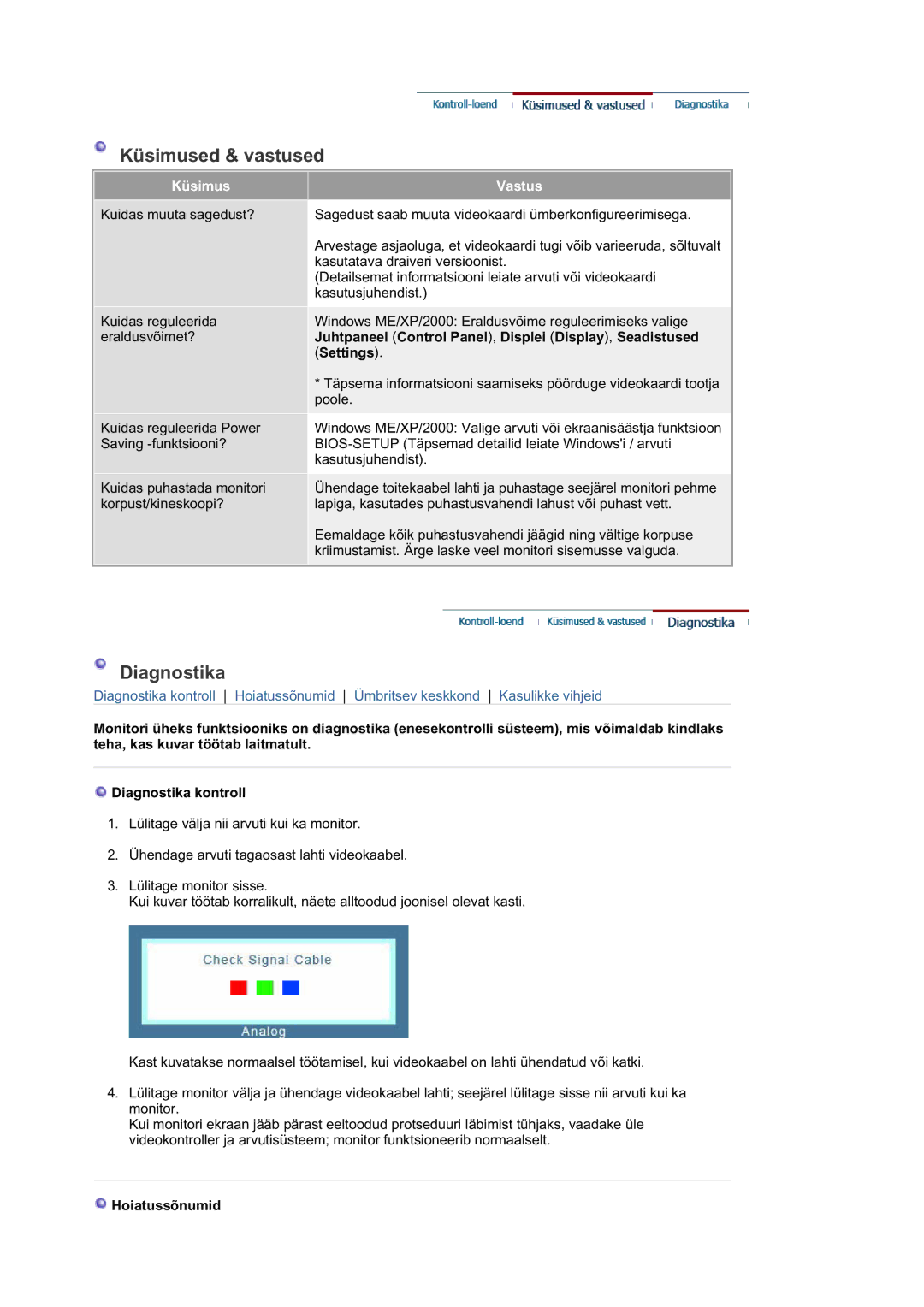 Samsung LS19HAAKSB/EDC, MJ19BSTBV/EDC Juhtpaneel Control Panel , Displei Display , Seadistused, Settings, Hoiatussõnumid 