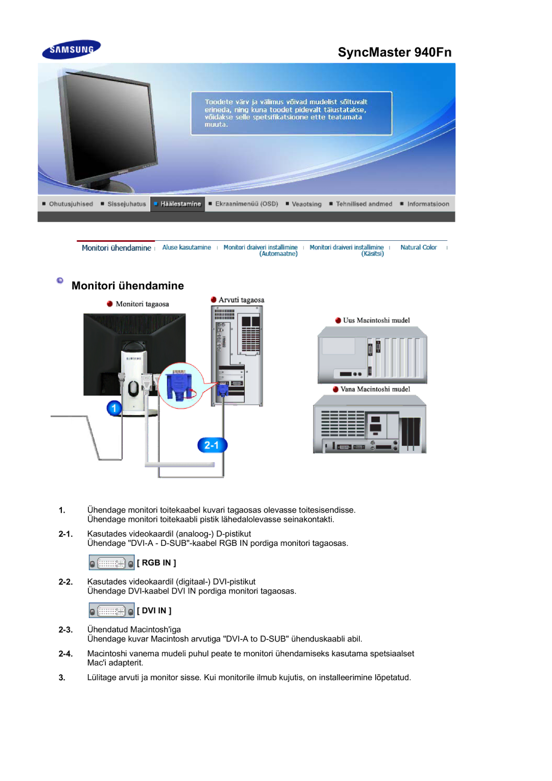 Samsung LS17HALKSB/EDC, MJ19BSTBV/EDC, LS19HALKSB/EDC, LS17HATTSQ/EDC, LS17HATESQ/EDC, LS15HAAKS/EDC manual SyncMaster 940Fn 