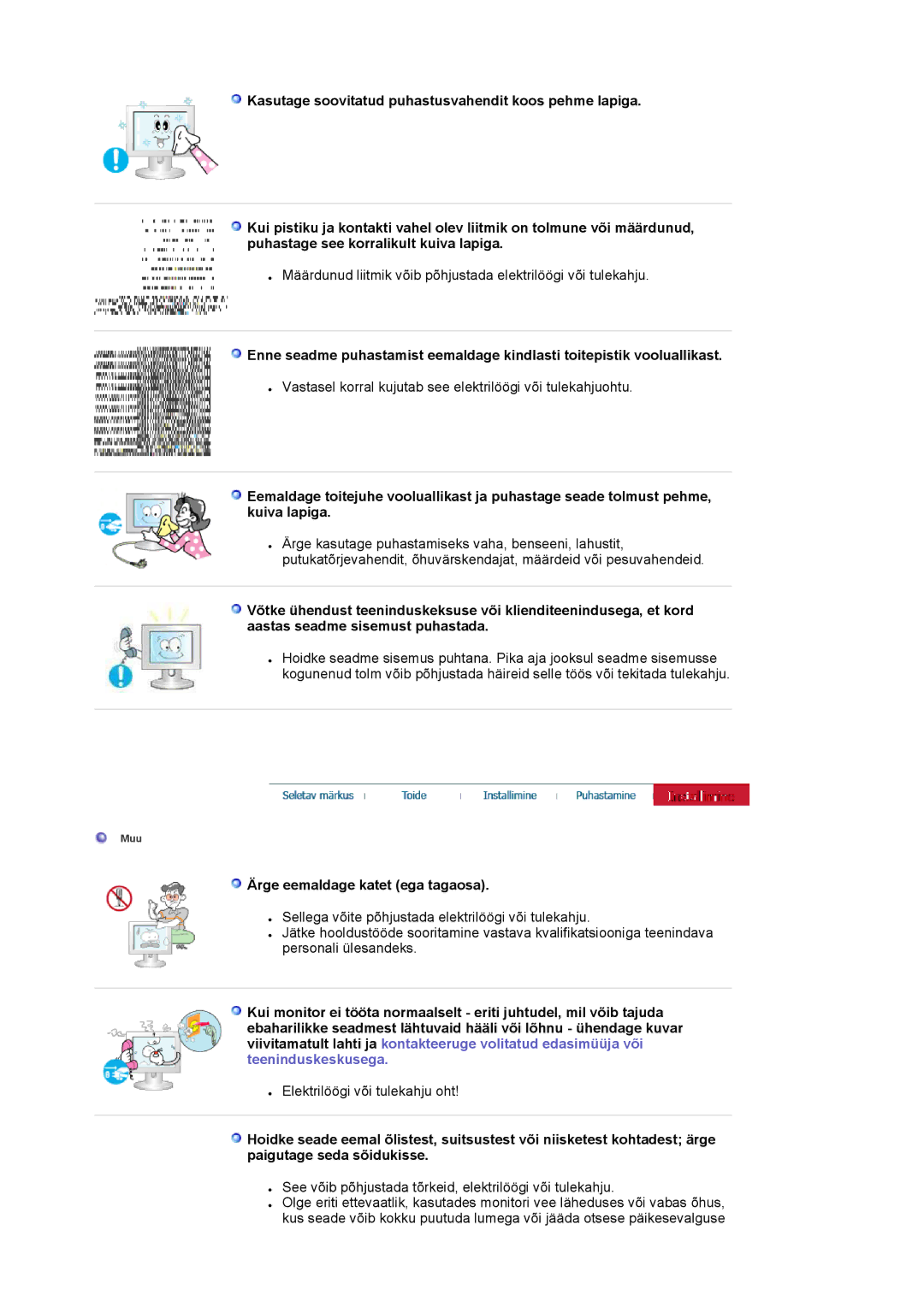 Samsung MJ19BSTSQ/EDC manual Ärge eemaldage katet ega tagaosa, See võib põhjustada tõrkeid, elektrilöögi või tulekahju 