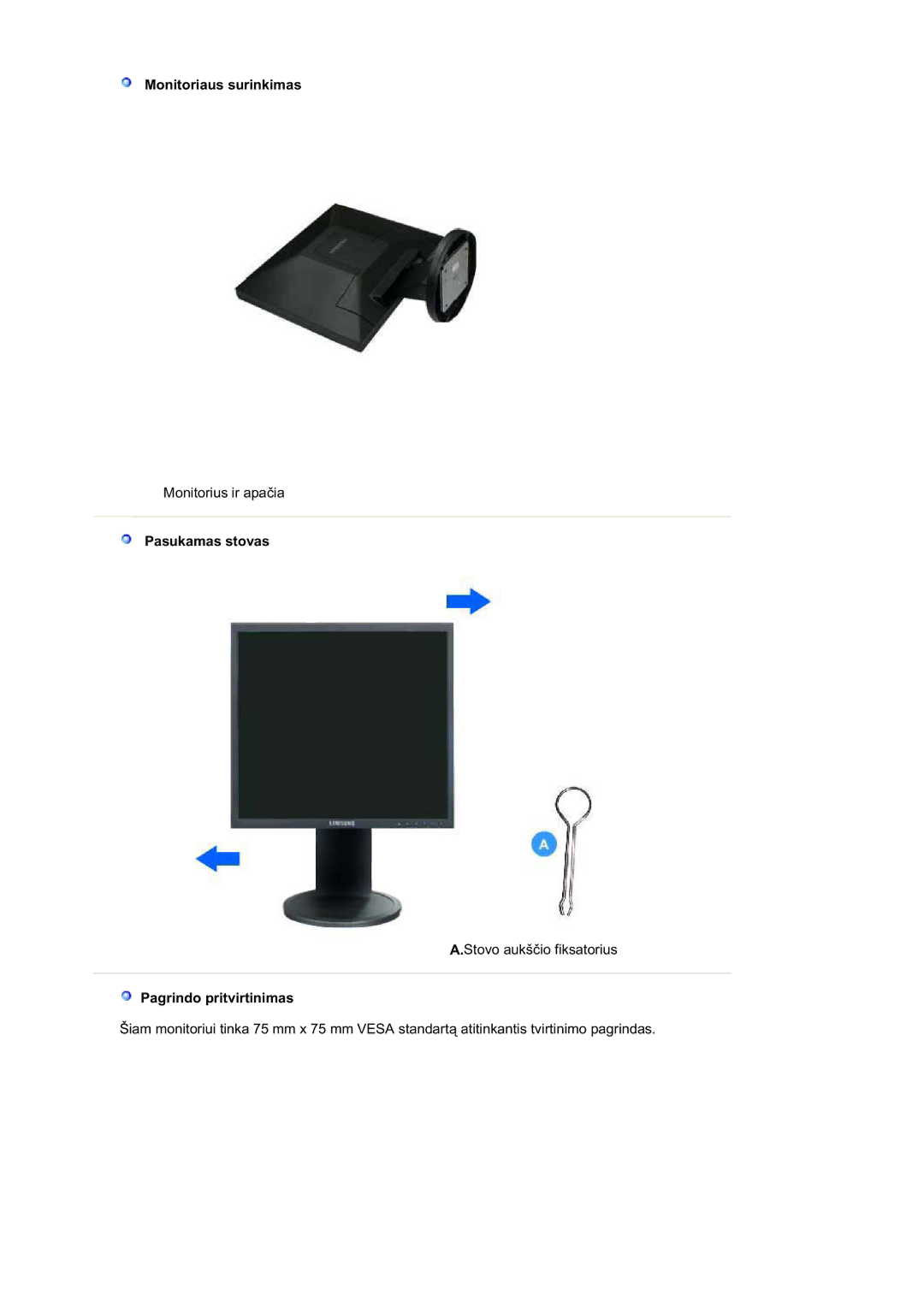 Samsung LS19HABTSQ/EDC, MJ19BSTBV/EDC, LS19HALKSB/EDC, LS17HATTSQ/EDC, LS17HATESQ/EDC, LS15HAAKS/EDC Monitoriaus surinkimas 