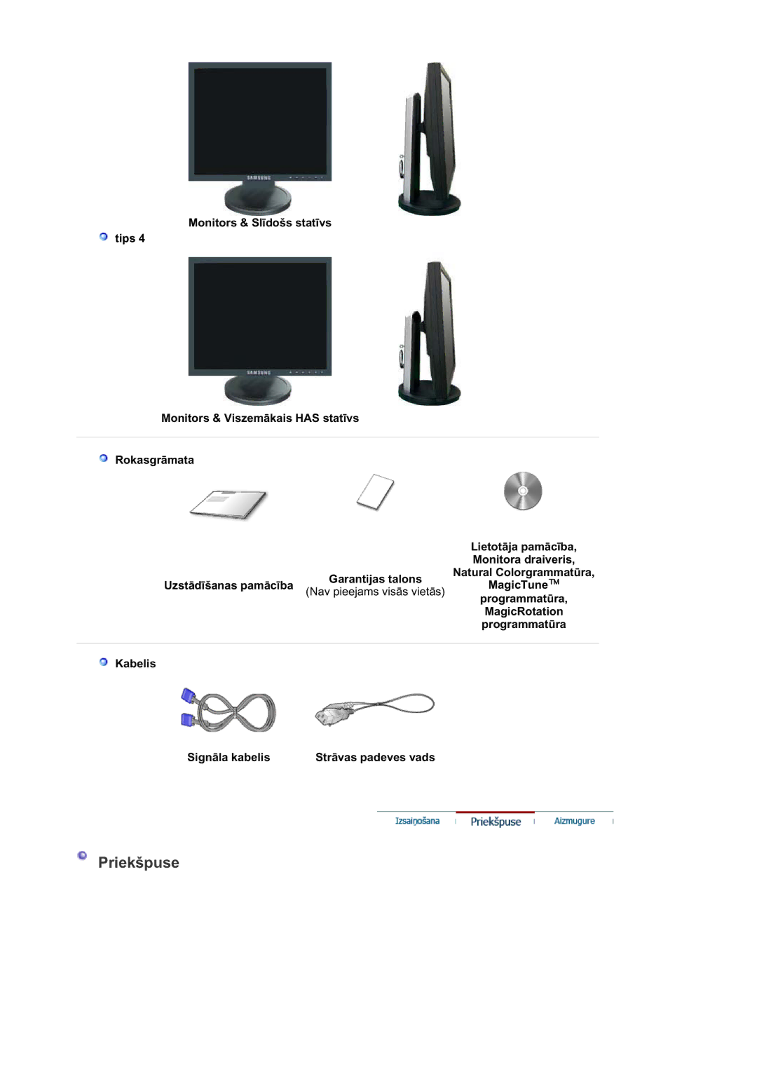 Samsung LS17HAATS/EDC, MJ19BSTBV/EDC, LS19HALKSB/EDC, LS17HATTSQ/EDC MagicTune, Kabelis SignƗla kabelis StrƗvas padeves vads 