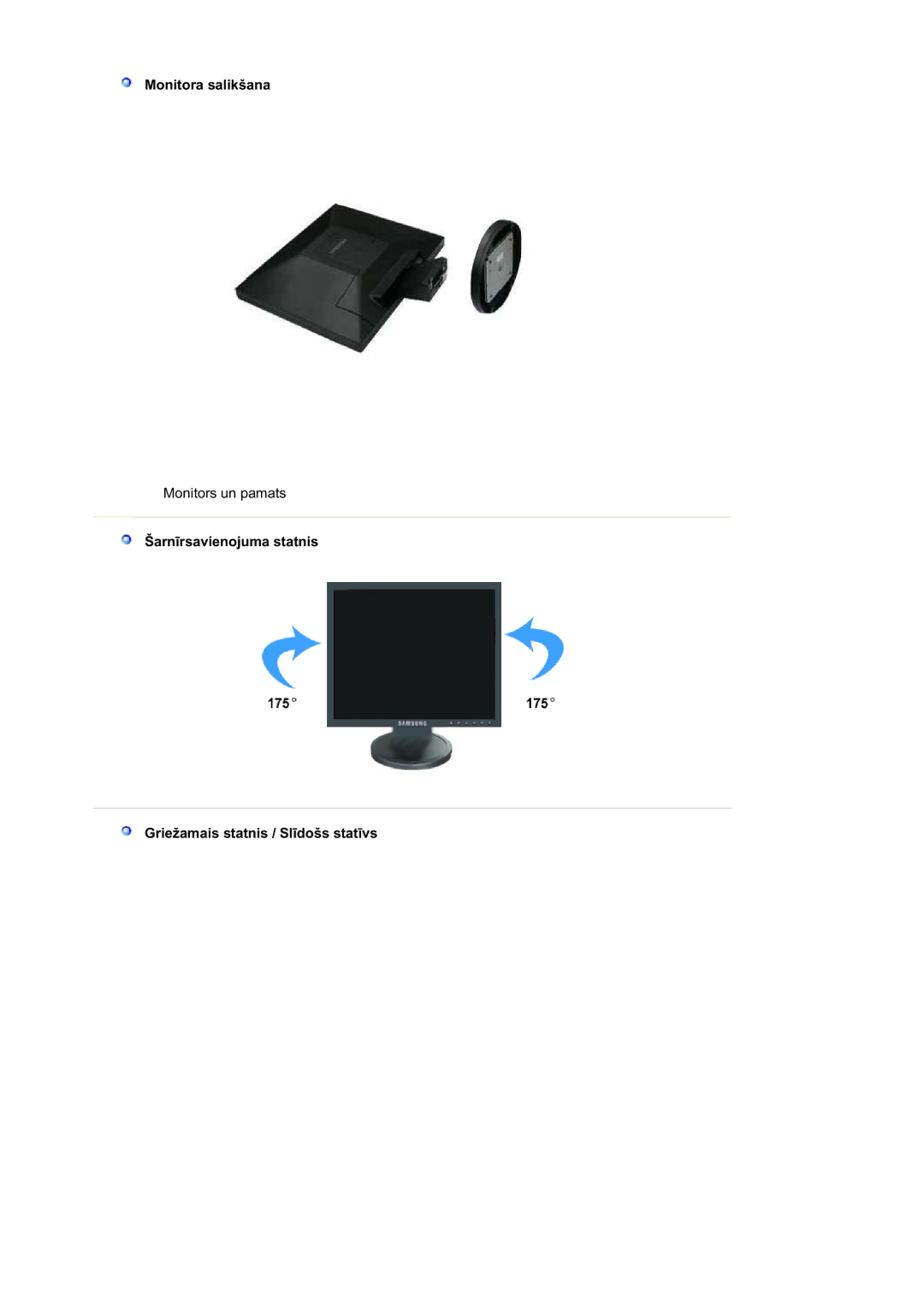 Samsung LS19HAPAS7/EDC, MJ19BSTBV/EDC, LS19HALKSB/EDC, LS17HATTSQ/EDC, LS17HATESQ/EDC, LS15HAAKS/EDC manual Monitora salikšana 