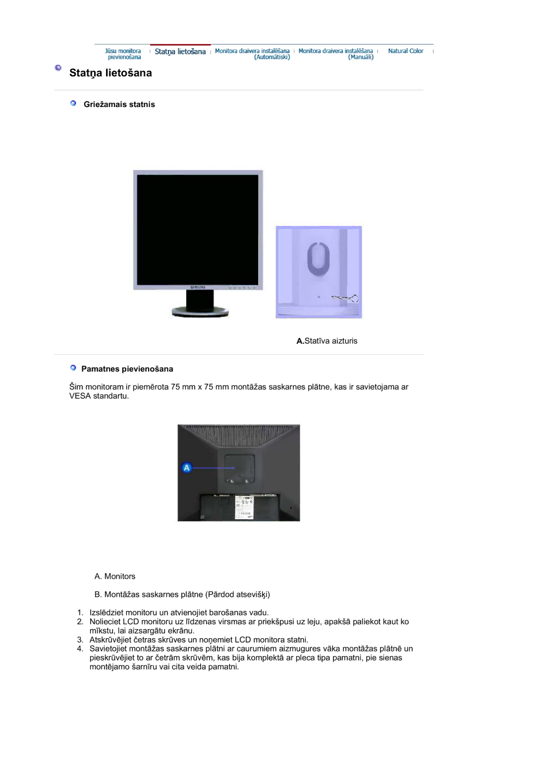 Samsung LS17HAAEB/EDC, MJ19BSTBV/EDC, LS19HALKSB/EDC, LS17HATTSQ/EDC, LS17HATESQ/EDC, LS15HAAKS/EDC manual Griežamais statnis 