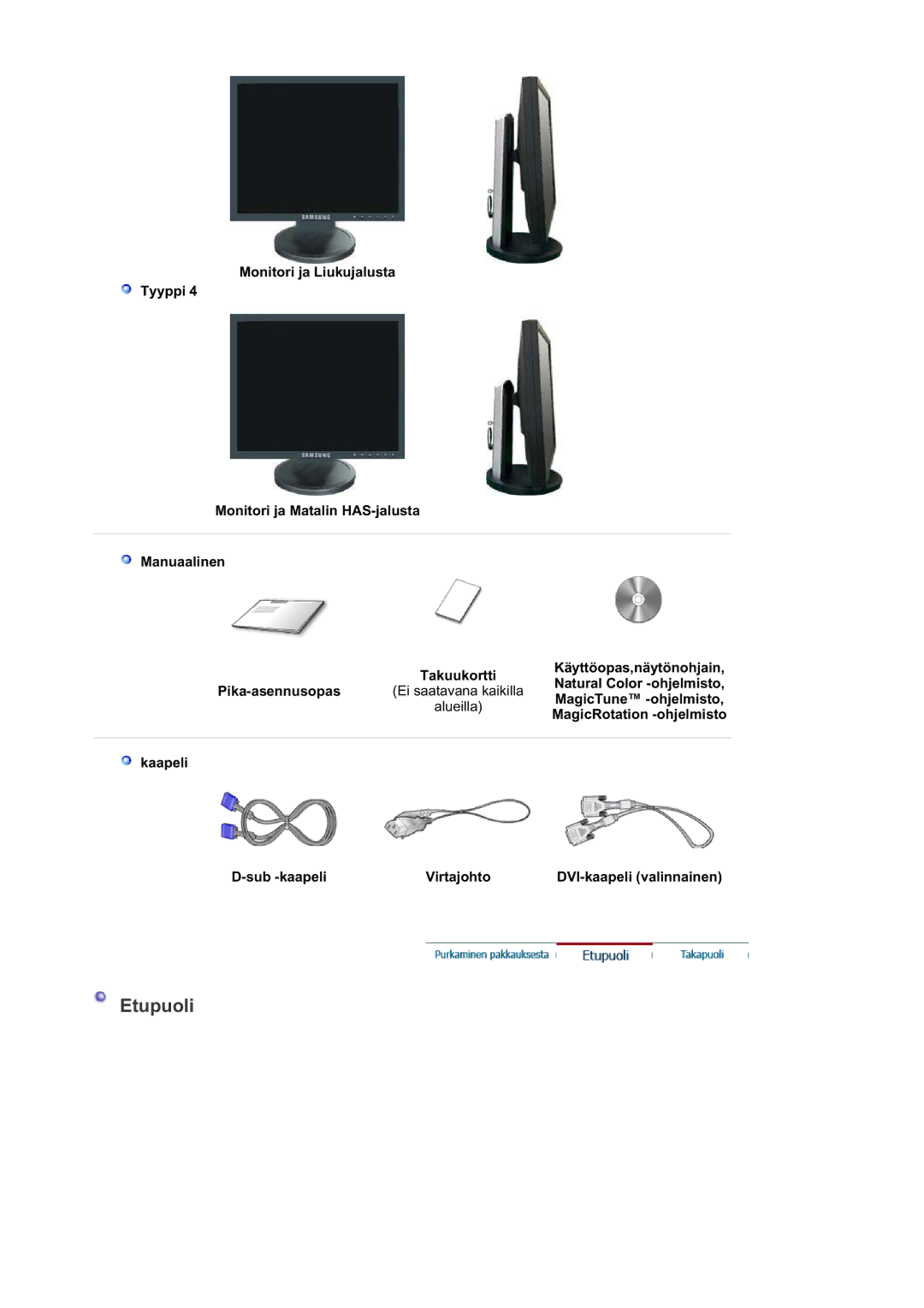 Samsung LS19HAPAS7/EDC, MJ19BSTBV/EDC, LS19HATESH/EDC, LS19HALKSB/EDC, LS17HATTSQ/EDC, LS17HAHESQ/EDC, LS15HAAKS/EDC Etupuoli 