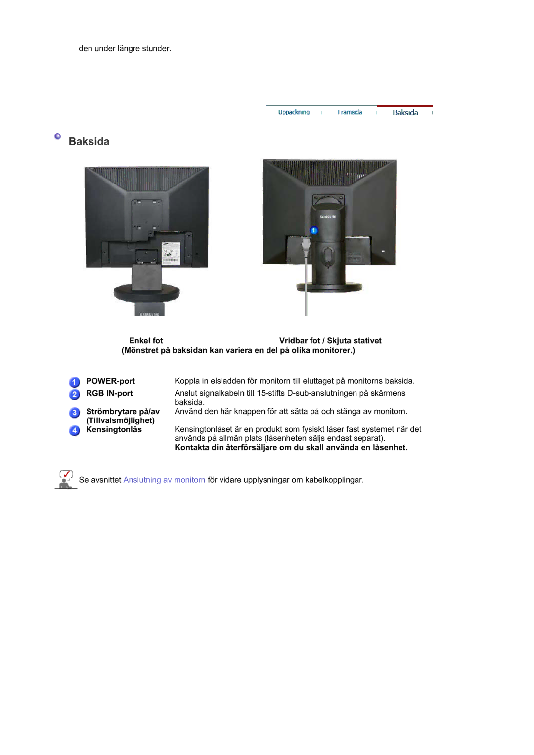 Samsung MJ19BSASQ/EDC, MJ19BSTBV/EDC, LS19HATESH/EDC Kensingtonlås, Används på allmän plats låsenheten säljs endast separat 