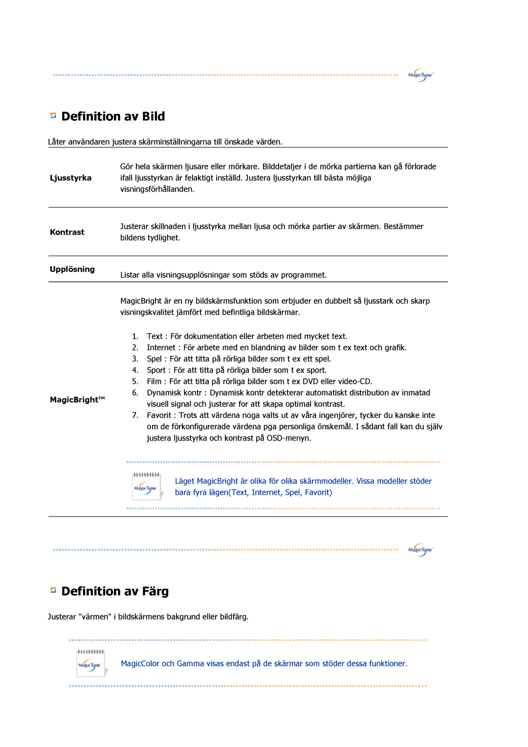 Samsung LS19HAATSB/EDC, MJ19BSTBV/EDC, LS19HATESH/EDC, LS19HALKSB/EDC, LS17HATTSQ/EDC, LS17HAHESQ/EDC manual Definition av Bild 