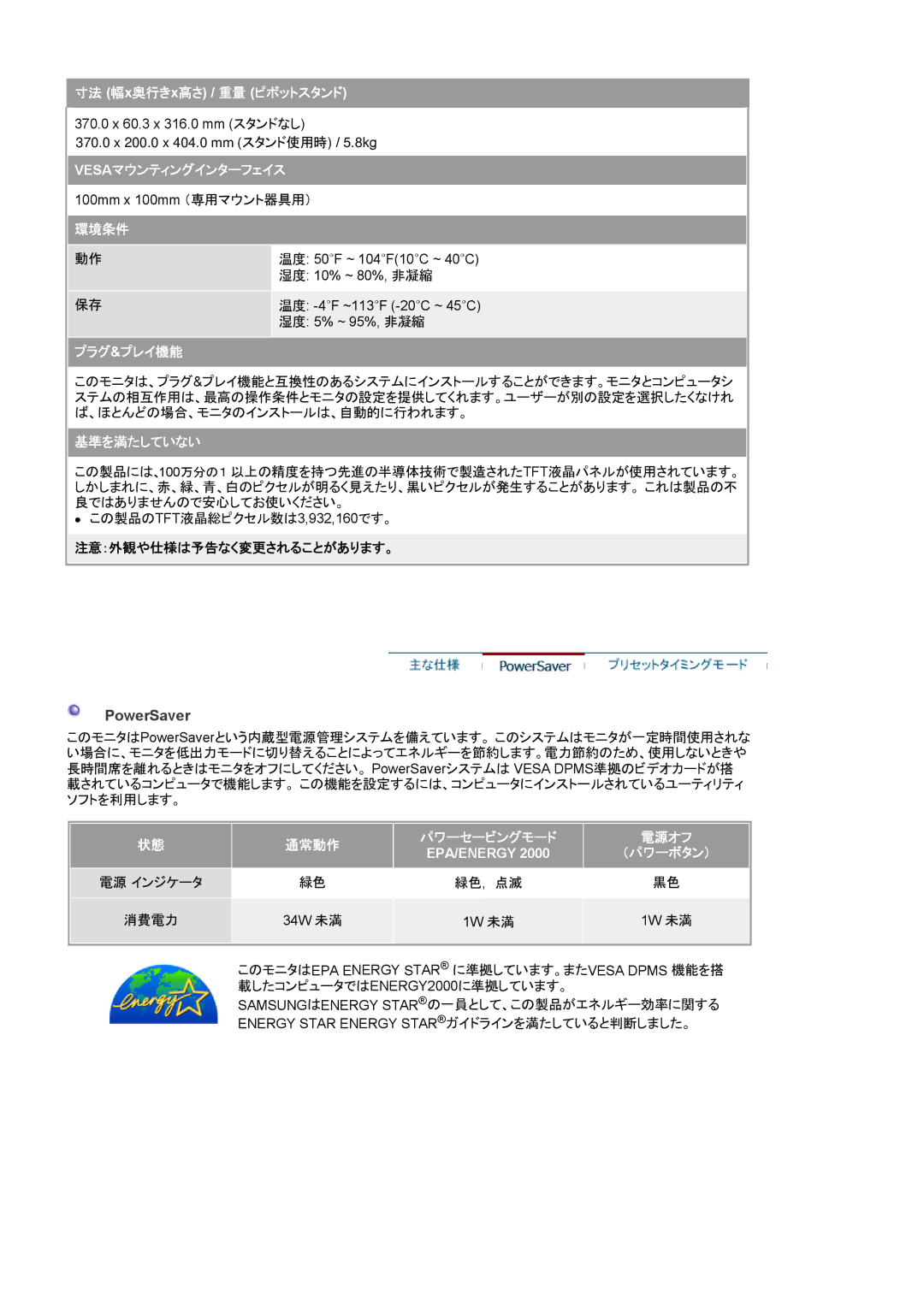 Samsung MJ17BSTBE/XSJ, MJ19BSTNP/XSJ, MJ17ASTB/XSJ, MJ17BSTNE/XSJ, MJ17ASTS/XSJ, MJ19BSTBP/XSJ, MJ19ASTN/XSJ manual 34W 未満 1W 未満 