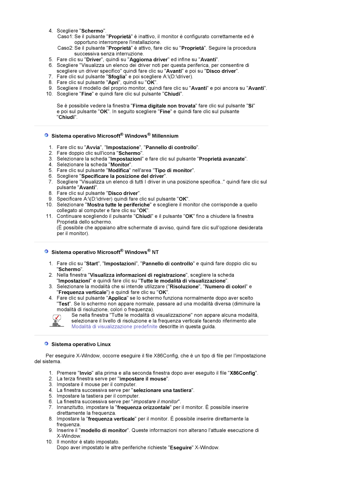 Samsung MJ19ESKSB/EDC manual Scegliere Specificare la posizione del driver, Sistema operativo Microsoft Windows NT 