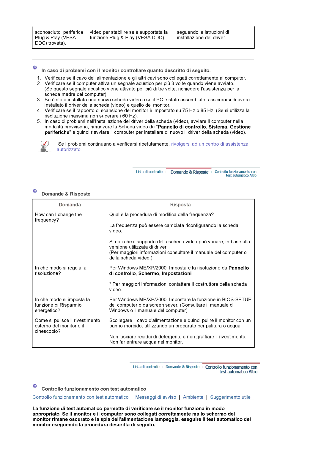 Samsung MJ19ESKSB/EDC manual Domande & Risposte, Domanda, Risposta, Controllo funzionamento con test automatico 