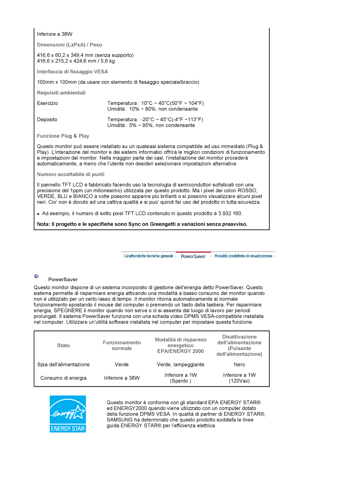 Samsung MJ19ESKSB/EDC manual Dimensioni LxPxA / Peso, Interfaccia di fissaggio Vesa 