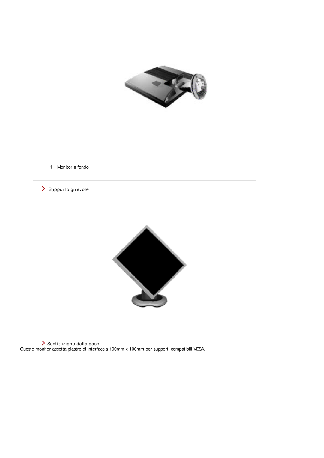 Samsung MJ19ESKSB/EDC manual Supporto girevole Sostituzione della base 