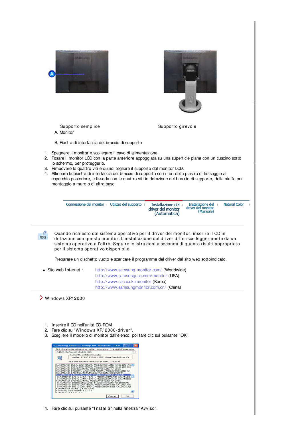 Samsung MJ19ESKSB/EDC manual Supporto semplice, Fare clic su Windows XP/2000-driver 