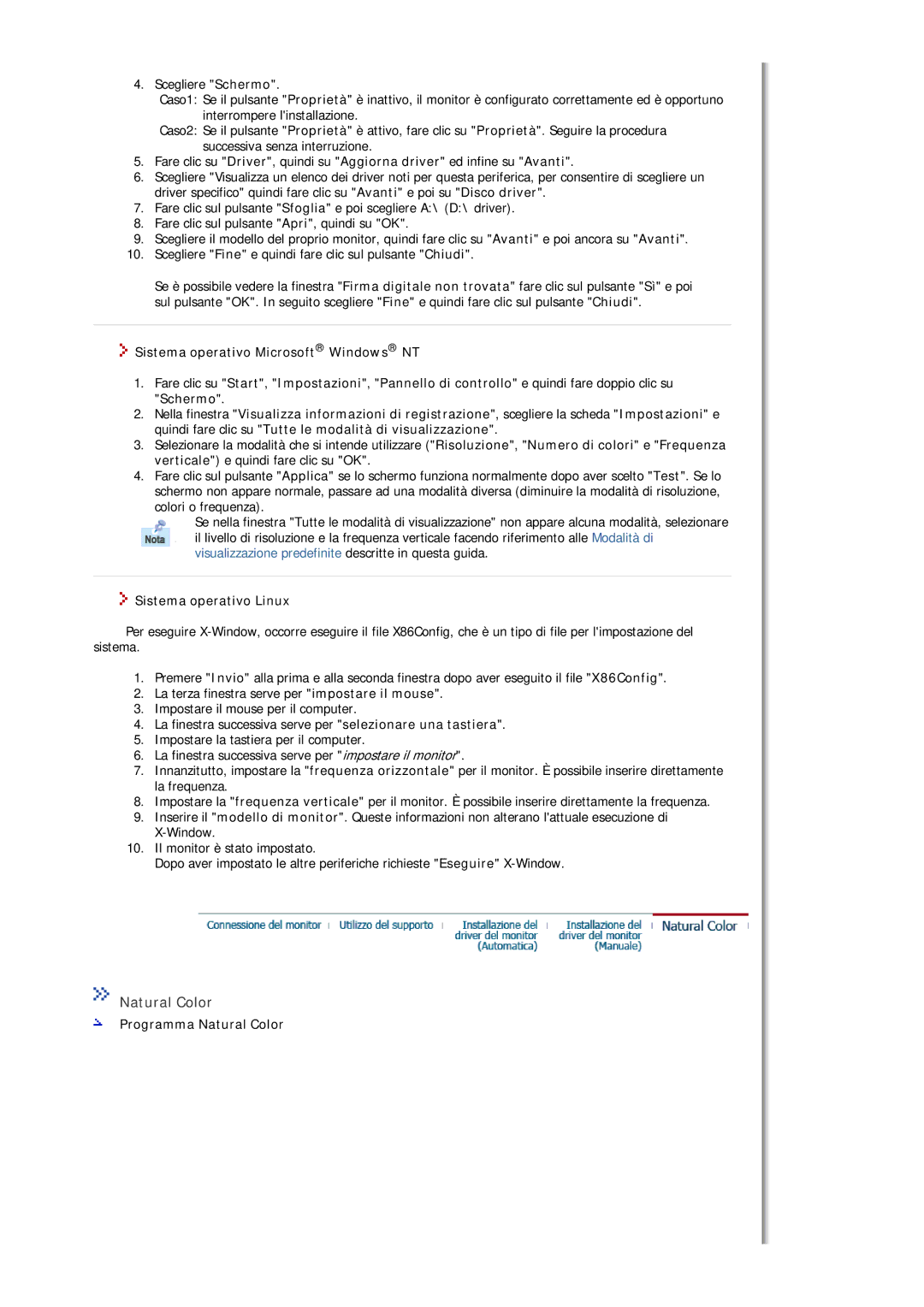 Samsung MJ19ESKSB/EDC manual Natural Color, Sistema operativo Microsoft Windows NT, Sistema operativo Linux 