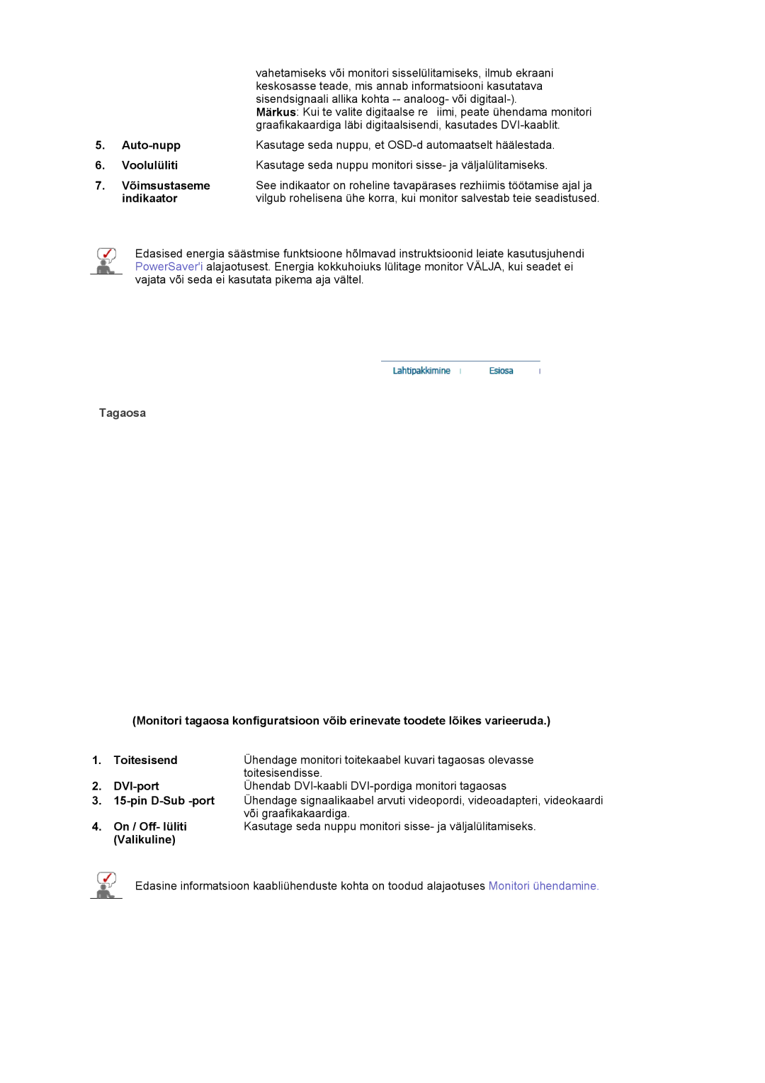 Samsung MJ19ESKSB/EDC manual DVI-port, On / Off- lüliti, Valikuline 