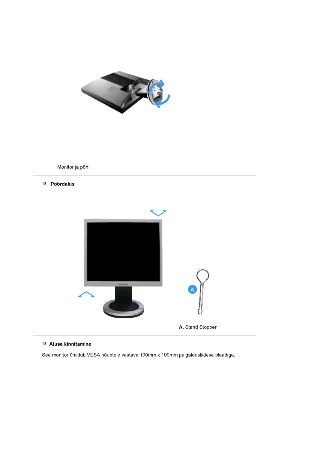 Samsung MJ19ESKSB/EDC manual Pöördalus, Aluse kinnitamine 