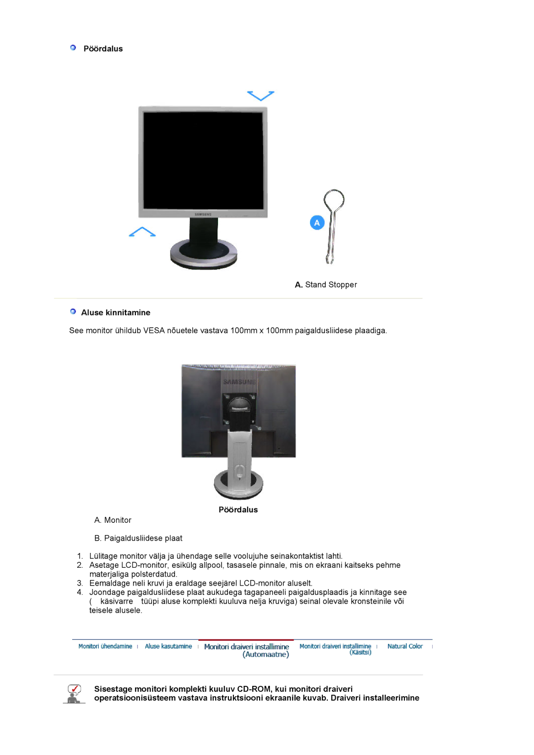 Samsung MJ19ESKSB/EDC manual Aluse kinnitamine 