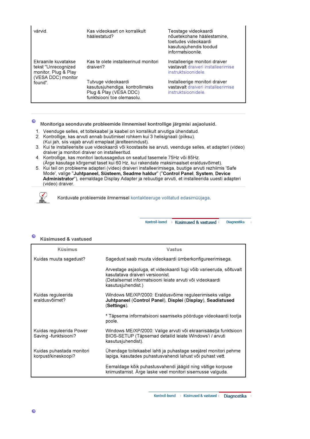 Samsung MJ19ESKSB/EDC manual Küsimused & vastused, Juhtpaneel Control Panel, Displei Display, Seadistused 