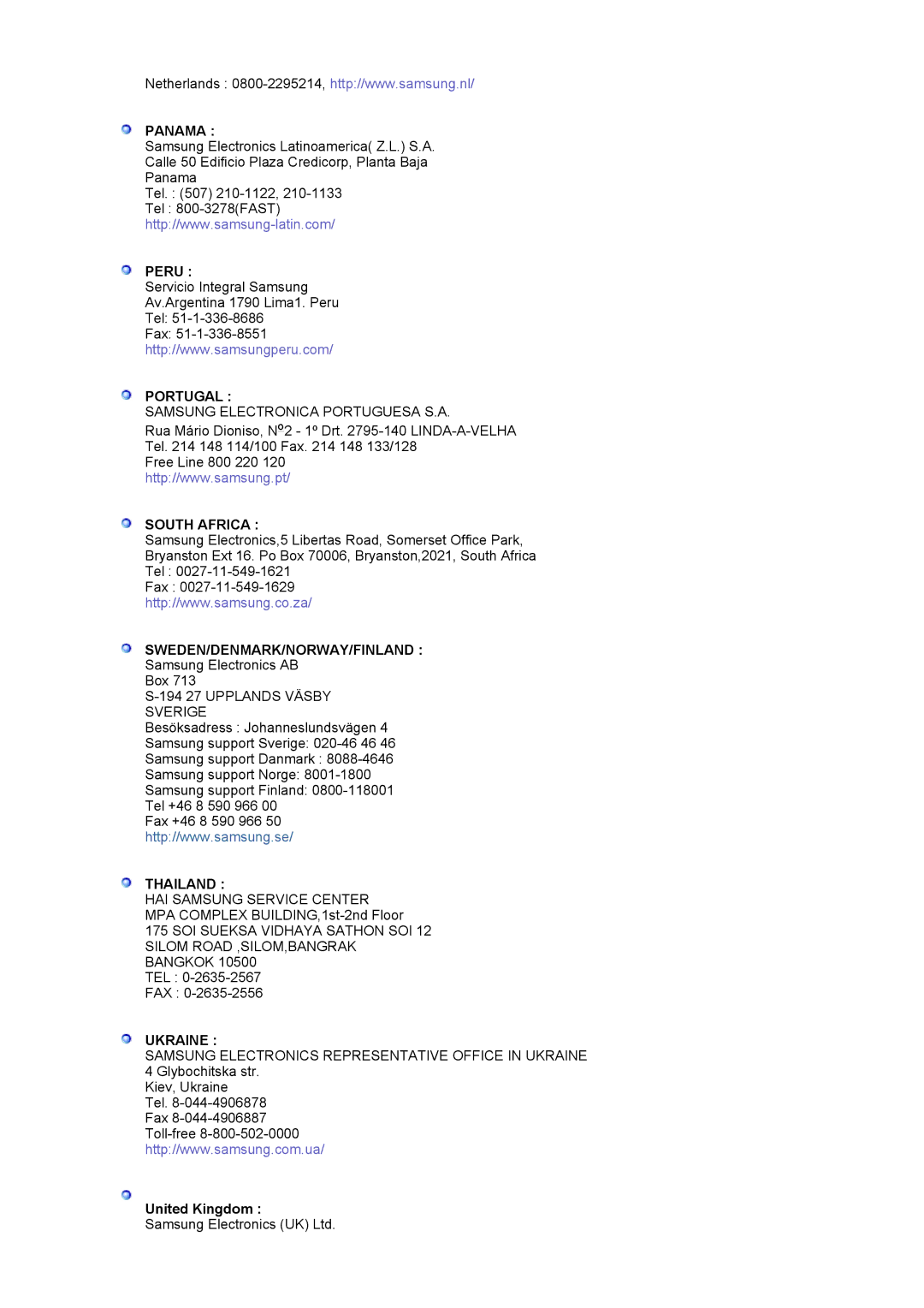 Samsung MJ19ESKSB/EDC manual Panama, United Kingdom 