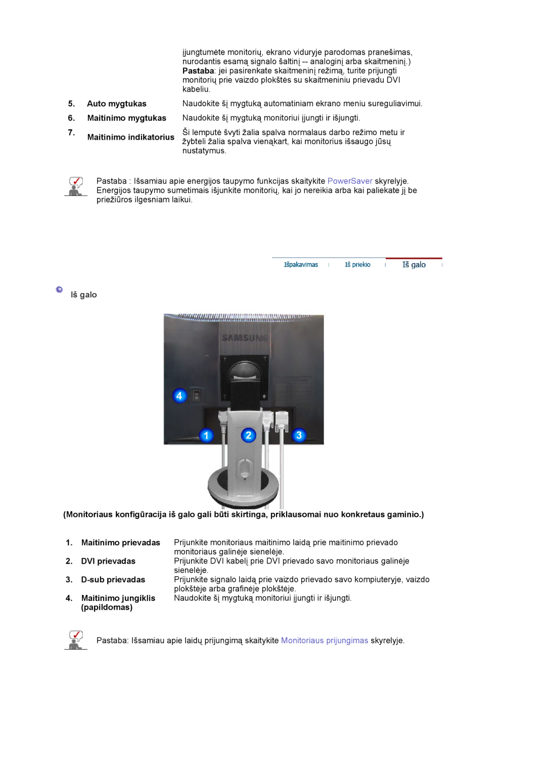 Samsung MJ19ESKSB/EDC manual Auto mygtukas Maitinimo mygtukas Maitinimo indikatorius, DVI prievadas, Papildomas 