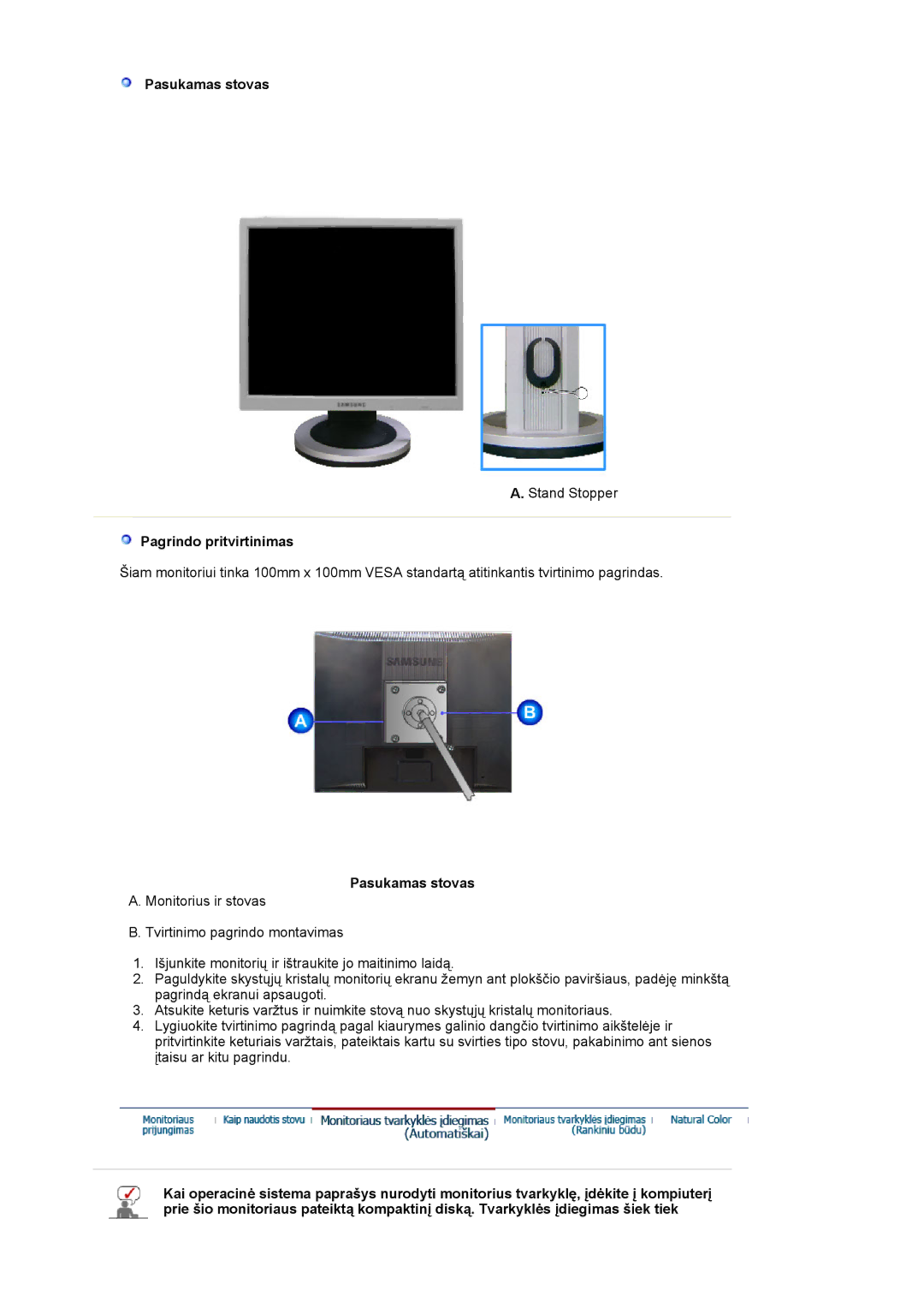 Samsung MJ19ESKSB/EDC manual Pasukamas stovas 