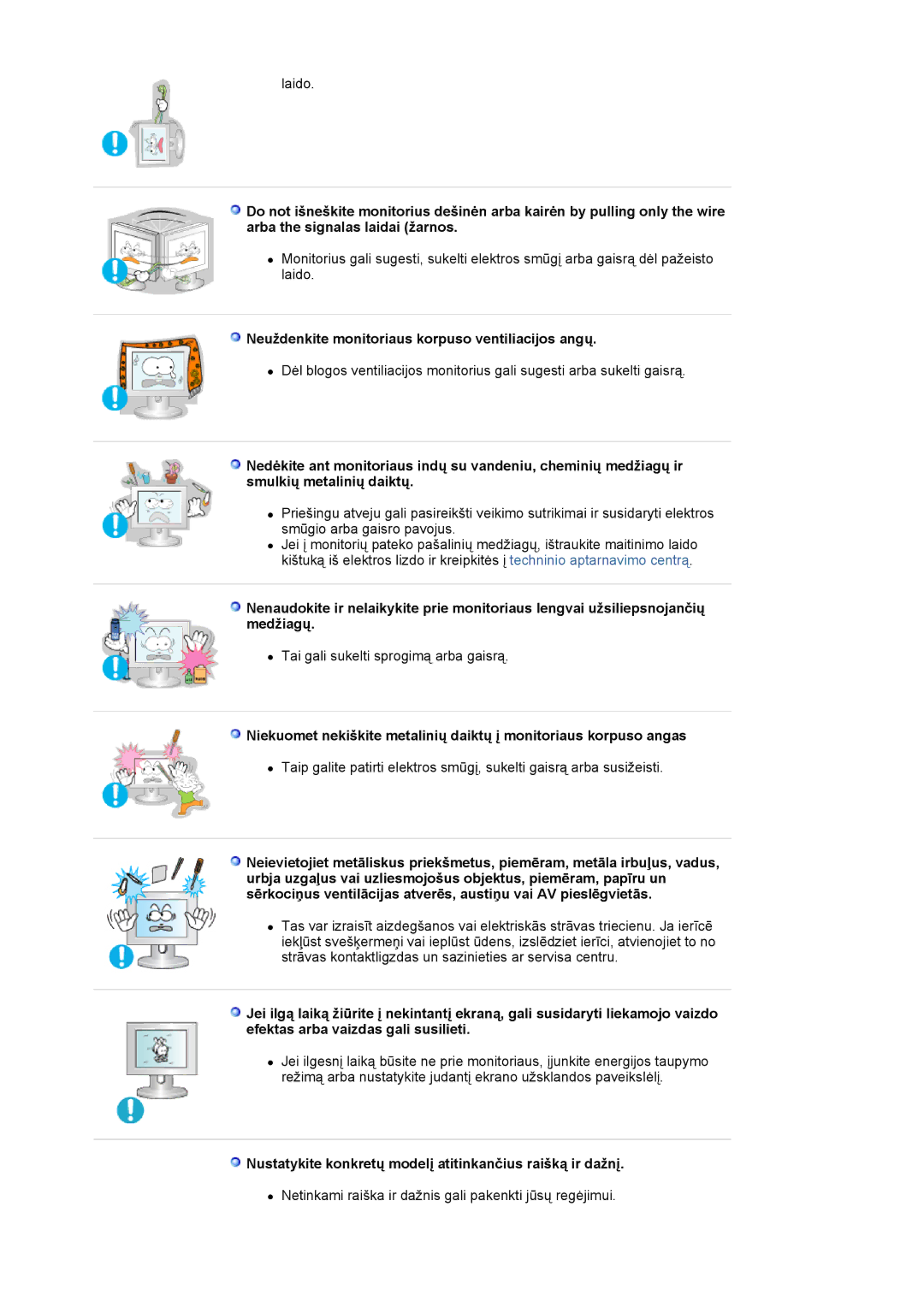 Samsung MJ19ESKSB/EDC manual Neuždenkite monitoriaus korpuso ventiliacijos angų 