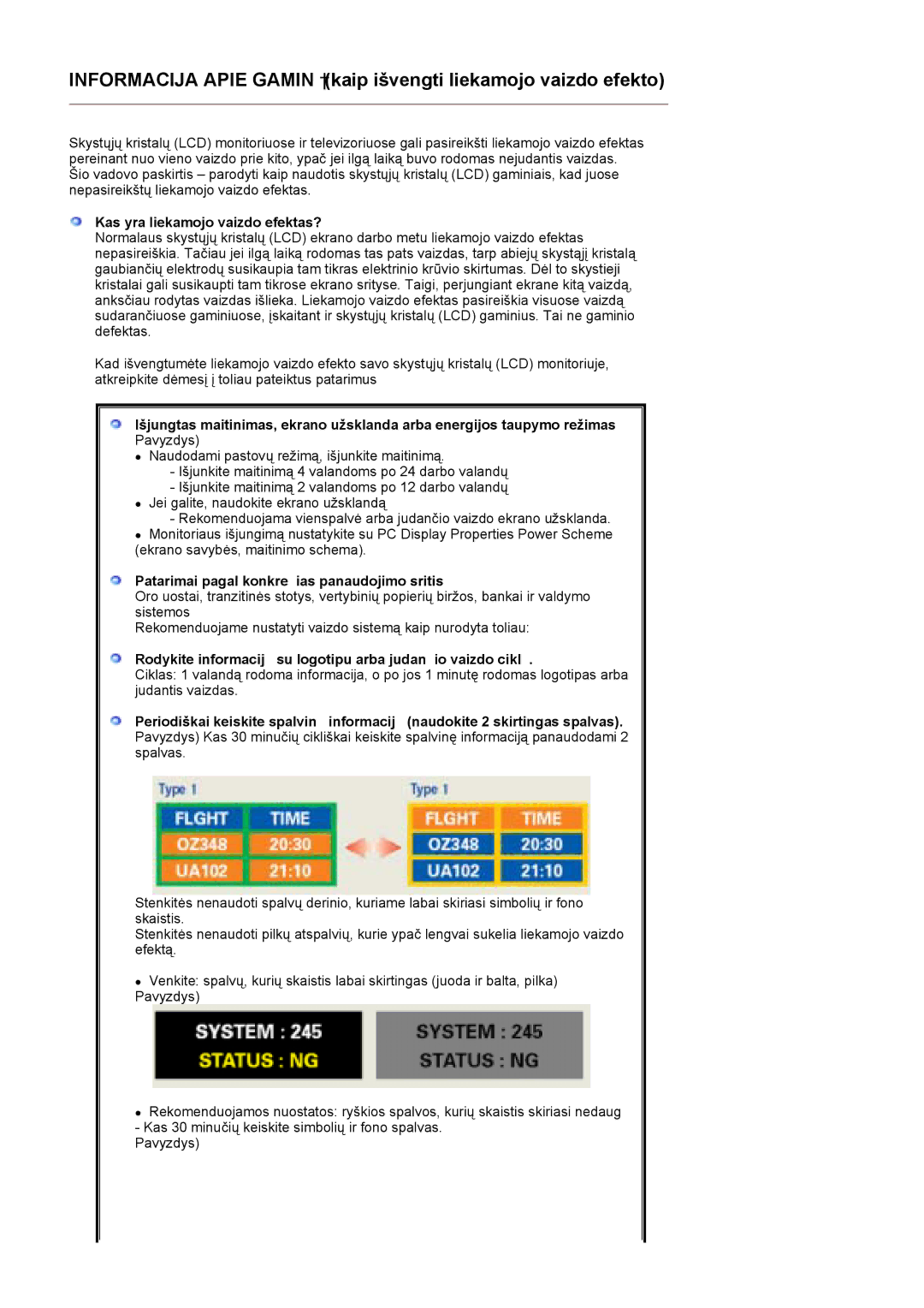 Samsung MJ19ESKSB/EDC manual Kas yra liekamojo vaizdo efektas?, Patarimai pagal konkrečias panaudojimo sritis 