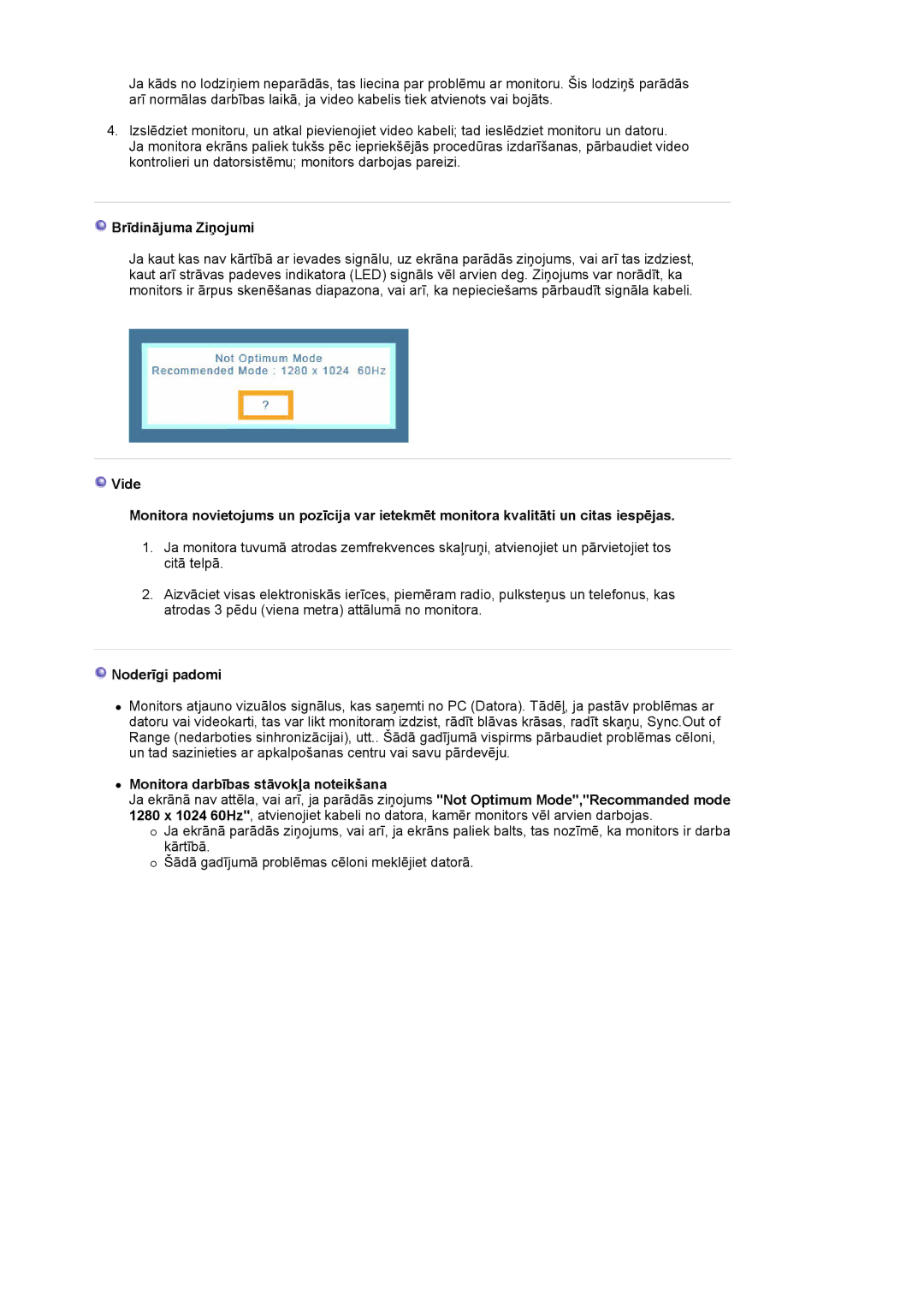 Samsung MJ19ESKSB/EDC manual Brīdinājuma Ziņojumi, Noderīgi padomi, Monitora darbības stāvokļa noteikšana 