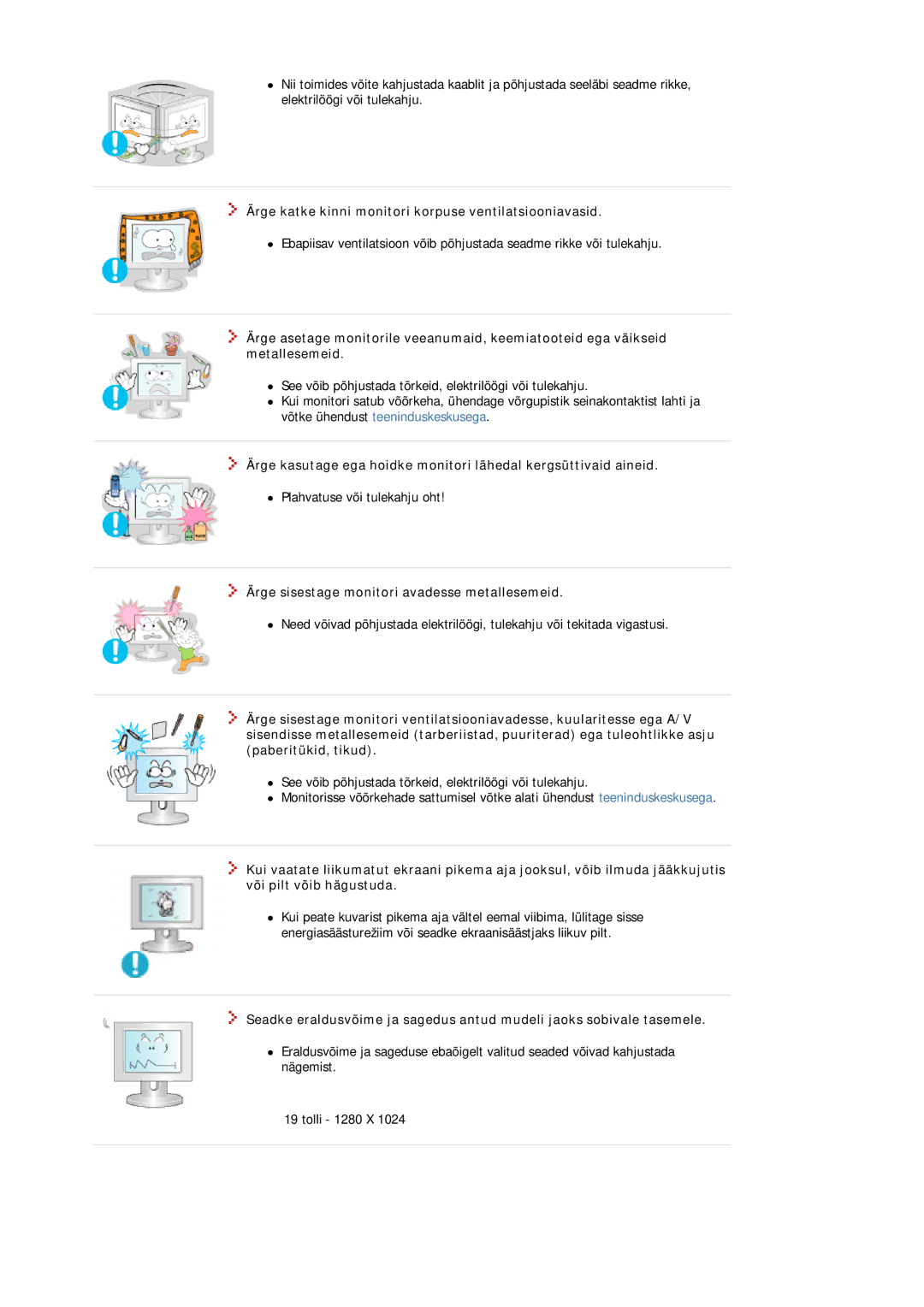 Samsung MJ19ESKSB/EDC manual Ärge katke kinni monitori korpuse ventilatsiooniavasid 