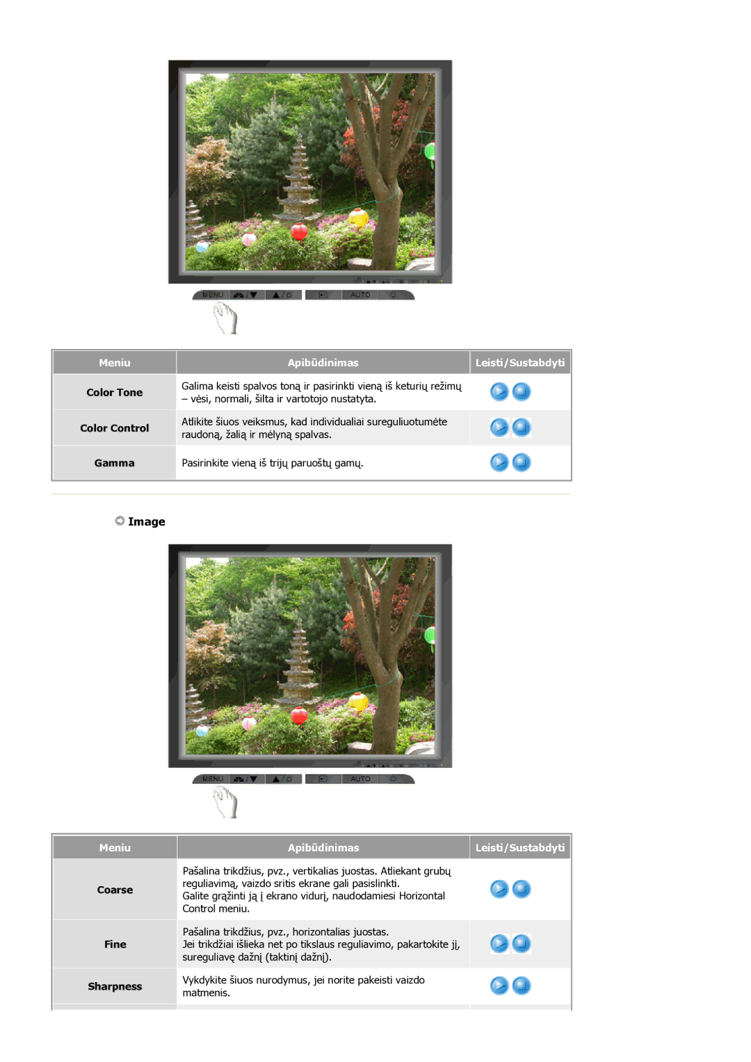 Samsung MJ19ESKSB/EDC manual Image, Color Tone Color Control Gamma, Coarse Fine Sharpness 