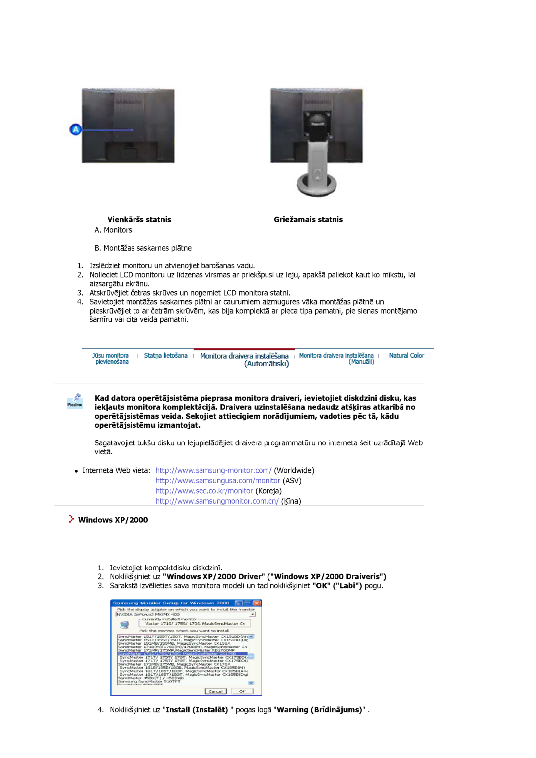 Samsung MJ19ESKSB/EDC manual Vienkāršs statnis, Windows XP/2000 