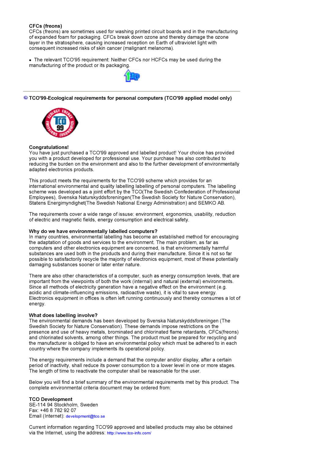 Samsung MJ19ESKSB/EDC manual CFCs freons, Why do we have environmentally labelled computers?, TCO Development 
