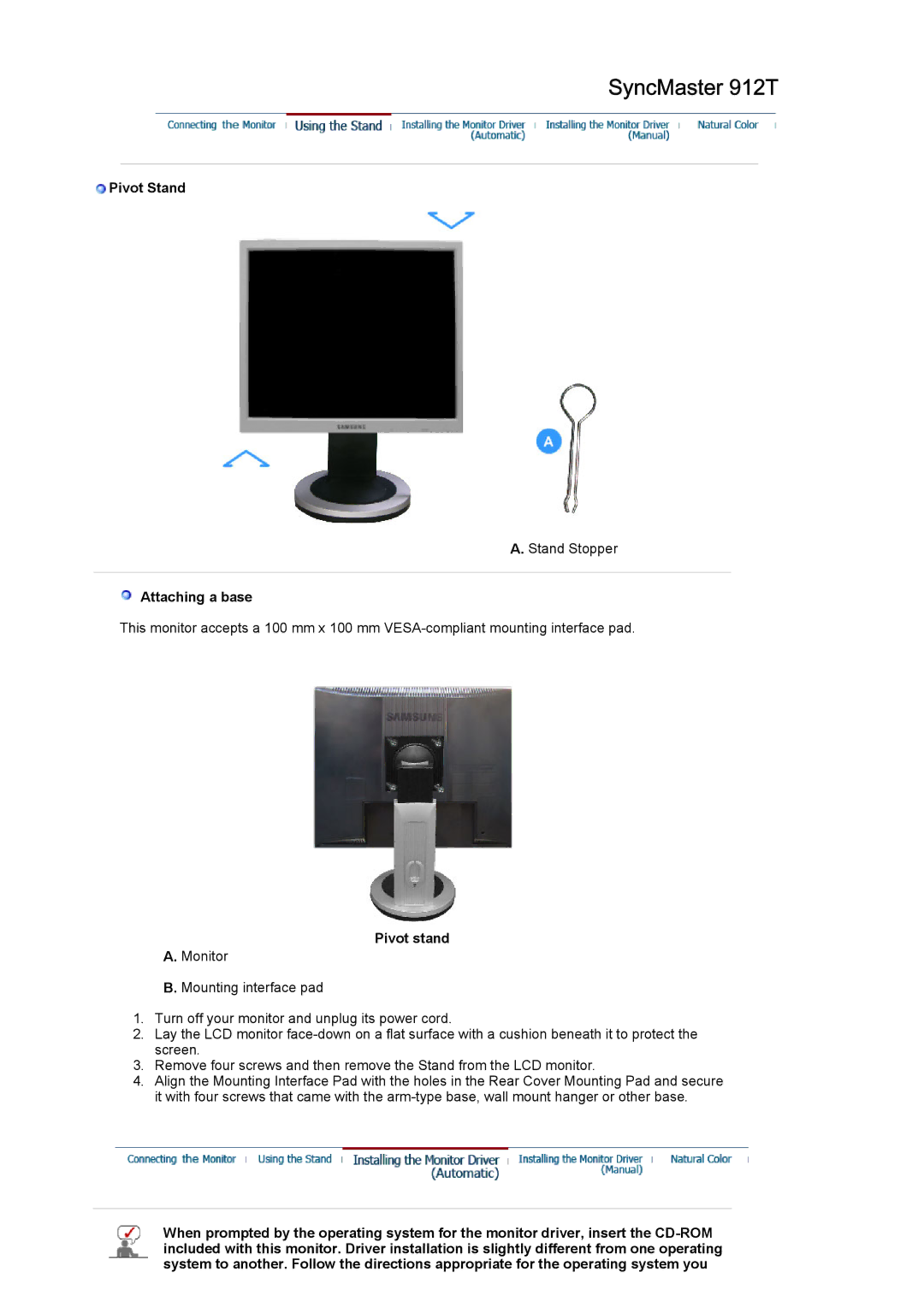 Samsung MJ19ESTSB/EDC, MJ19ESTB/XSJ, LS19MJETS/XSJ, MJ19ESTN/XSJ, MJ19ESKSB/EDC, LS19MJEKSB/XME, MJ19ESTSB/ILC Attaching a base 