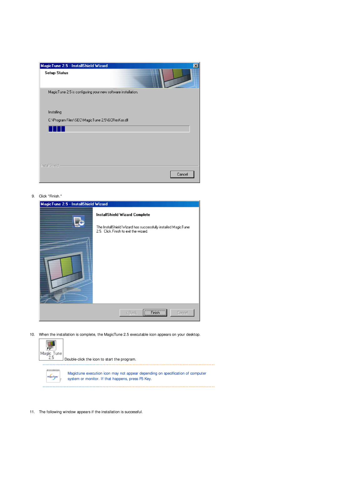 Samsung LS19MJETS/XSJ, MJ19ESTB/XSJ, MJ19ESTN/XSJ, MJ19ESTSB/EDC Following window appears if the installation is successful 