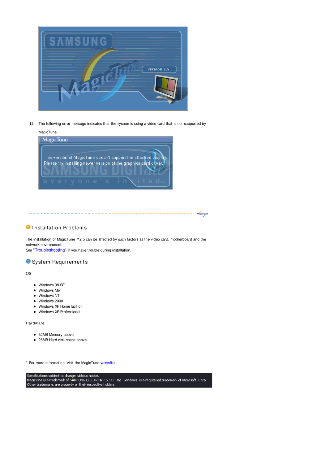 Samsung MJ19ESTN/XSJ, MJ19ESTB/XSJ, LS19MJETS/XSJ, MJ19ESTSB/EDC, MJ19ESKSB/EDC, LS19MJEKSB/XME manual Installation Problems 