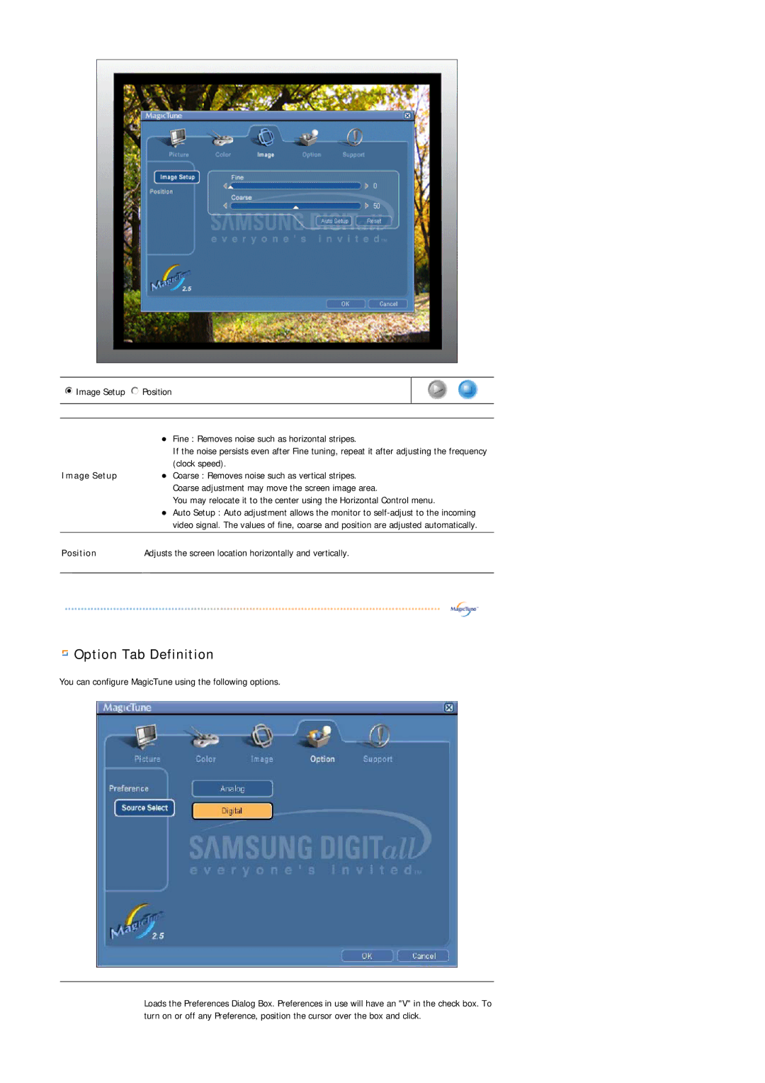 Samsung LS19MJEKSB/XSG, MJ19ESTB/XSJ, LS19MJETS/XSJ, MJ19ESTN/XSJ, MJ19ESTSB/EDC, MJ19ESKSB/EDC manual Option Tab Definition 