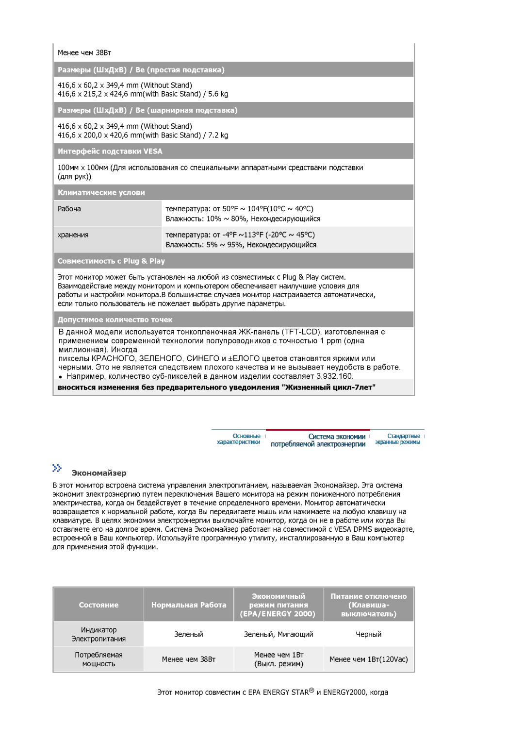 Samsung MJ19ESKSB/EDC, MJ19ESTSB/EDC, LS19MJEKSB/SAI manual Экономайзер 