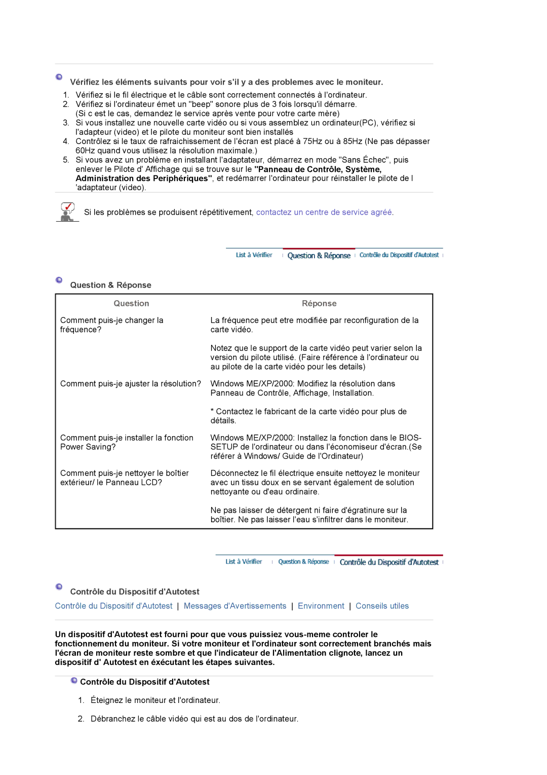 Samsung MJ19ESKSB/EDC, MJ19ESTSB/EDC manual Question & Réponse, Contrôle du Dispositif dAutotest 