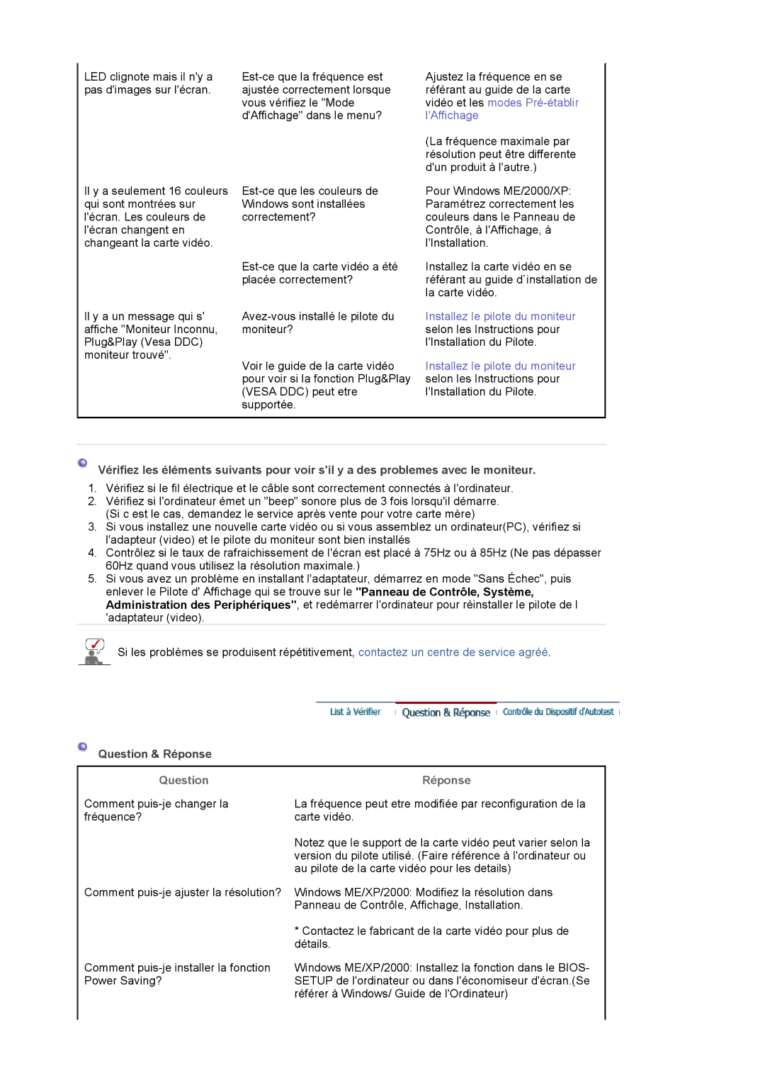 Samsung MJ19ESTSB/EDC, MJ19ESKSB/EDC manual LED clignote mais il ny a pas dimages sur lécran 