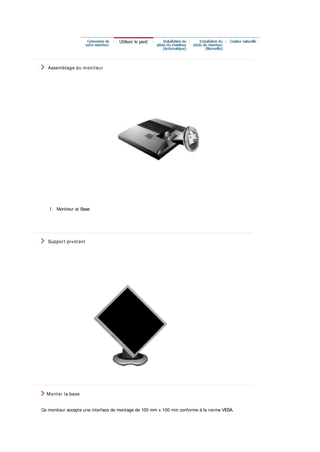 Samsung MJ19ESTSB/EDC, MJ19ESKSB/EDC manual Assemblage du moniteur, Support pivotant Monter la base 