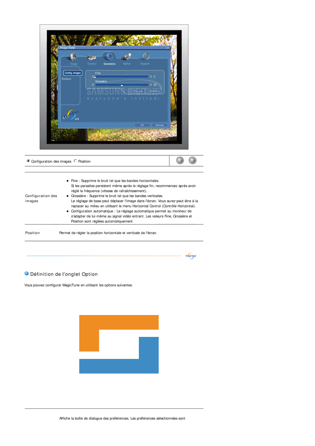 Samsung MJ19ESKSB/EDC, MJ19ESTSB/EDC manual Définition de longlet Option, Images, Position 