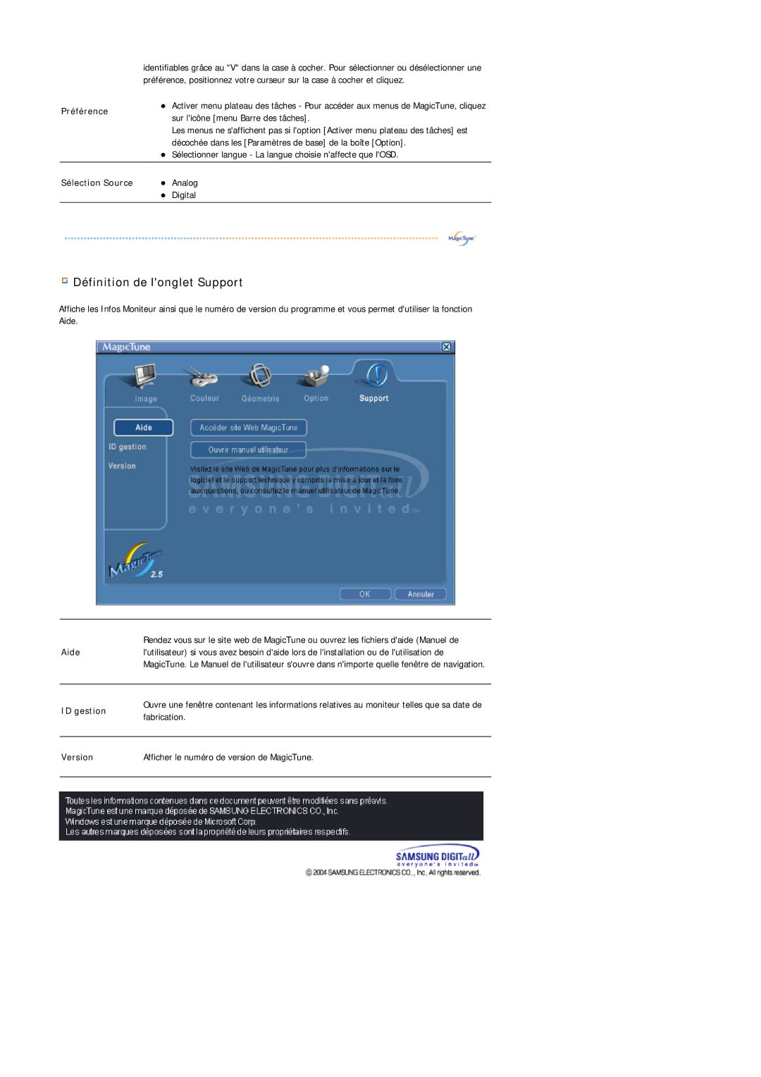 Samsung MJ19ESTSB/EDC, MJ19ESKSB/EDC manual Définition de longlet Support 