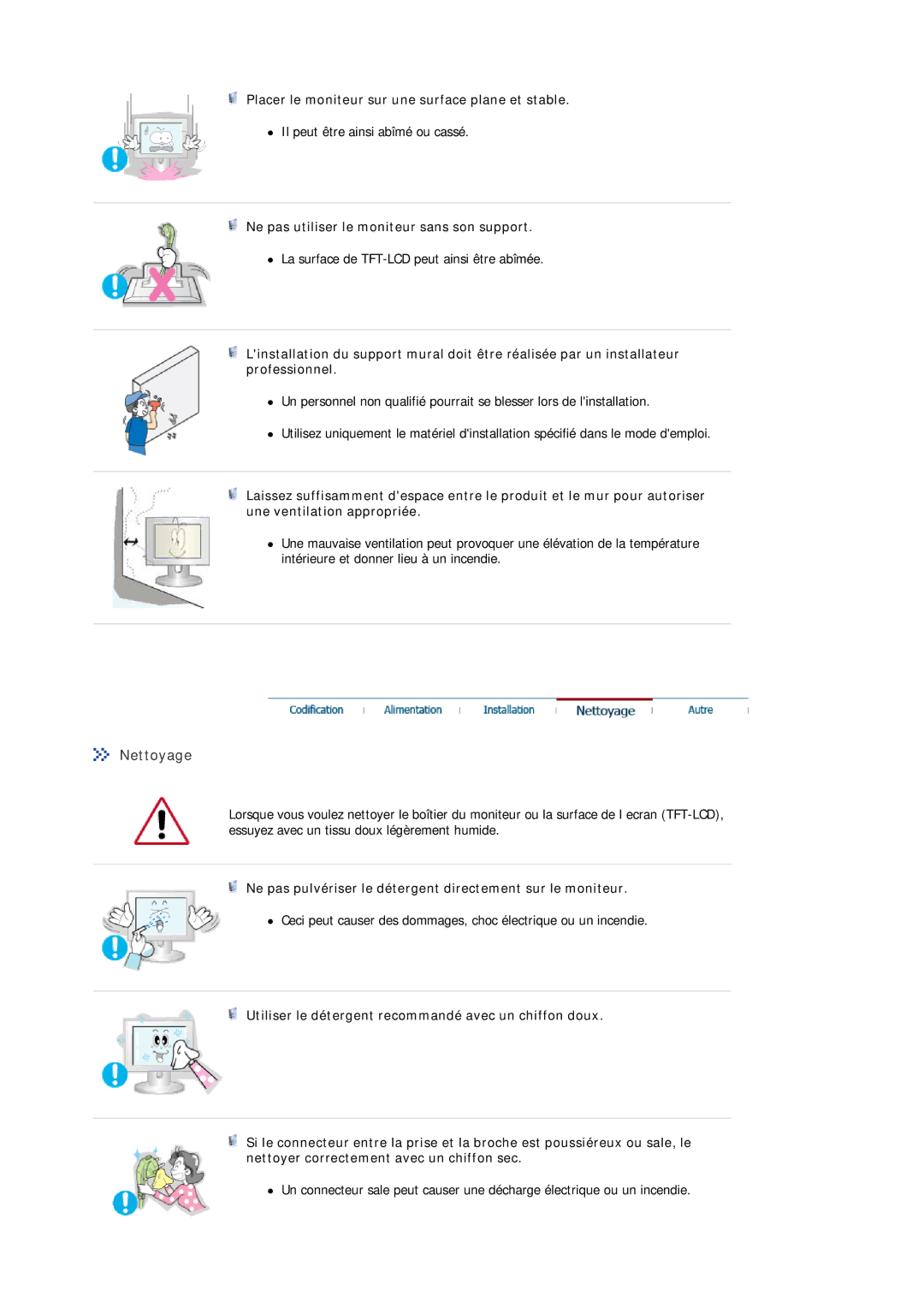 Samsung MJ19ESTSB/EDC, MJ19ESKSB/EDC manual Nettoyage, Placer le moniteur sur une surface plane et stable 