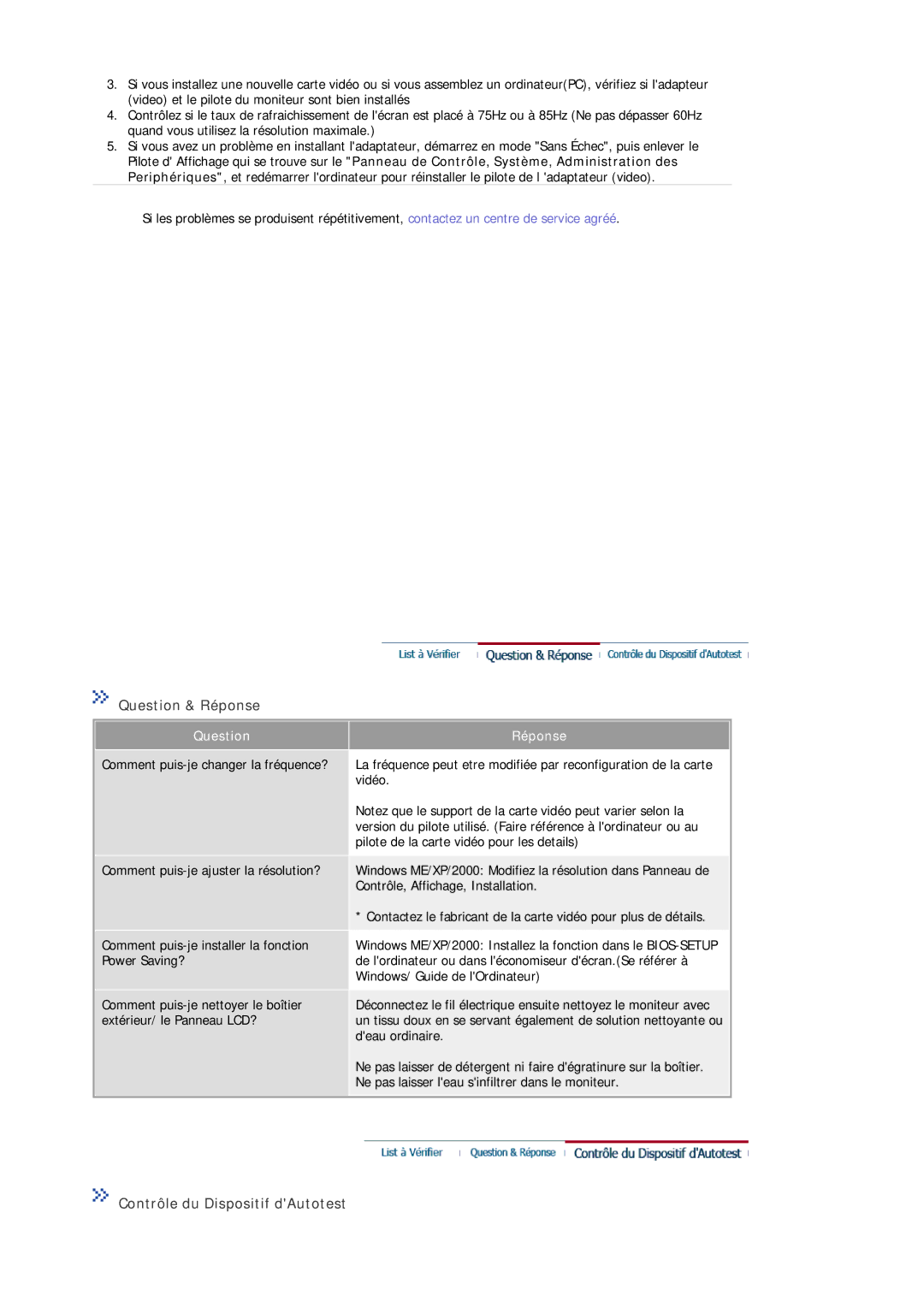 Samsung MJ19ESKSB/EDC, MJ19ESTSB/EDC manual Question & Réponse, Contrôle du Dispositif dAutotest 