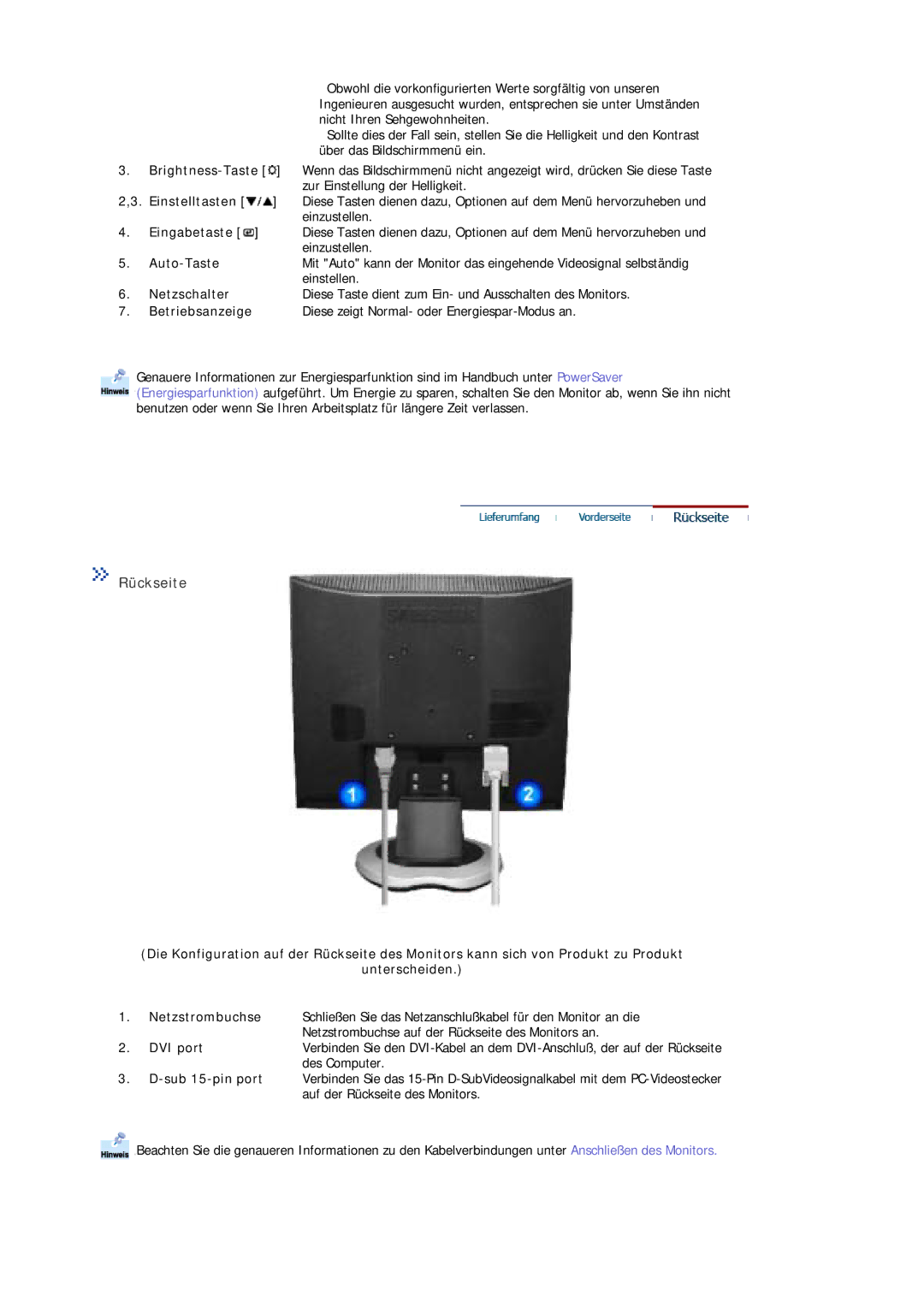 Samsung MJ19ESTSB/EDC, MJ19ESKSB/EDC manual Rückseite, DVI port 