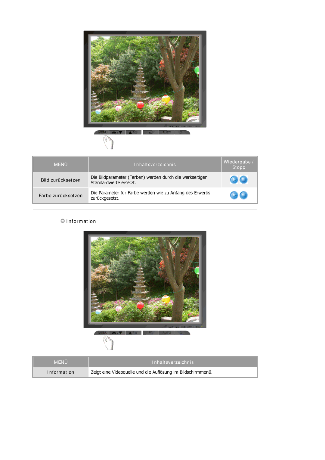 Samsung MJ19ESTSB/EDC, MJ19ESKSB/EDC manual Information, Bild zurücksetzen Farbe zurücksetzen 