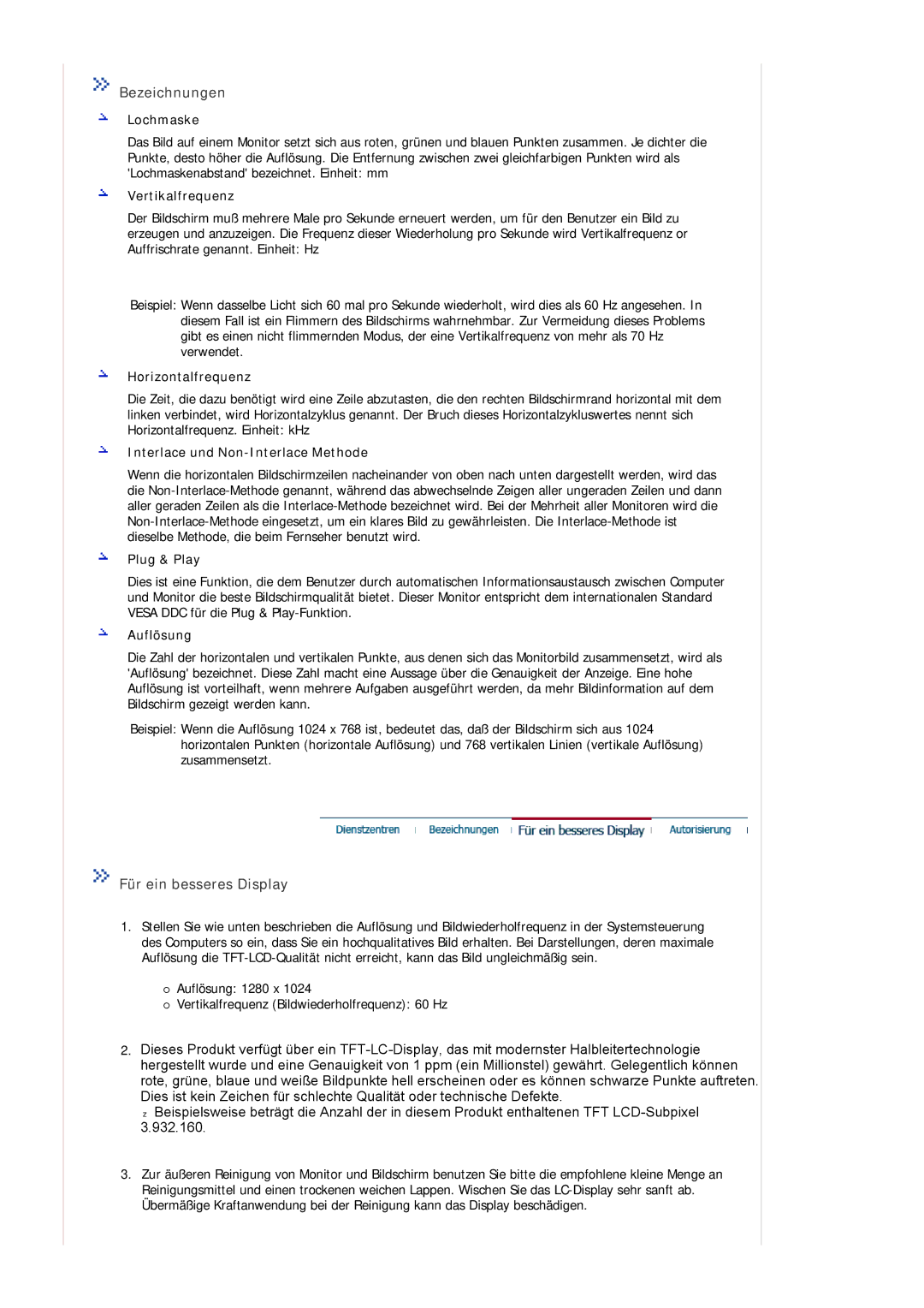 Samsung MJ19ESTSB/EDC, MJ19ESKSB/EDC manual Bezeichnungen, Für ein besseres Display 