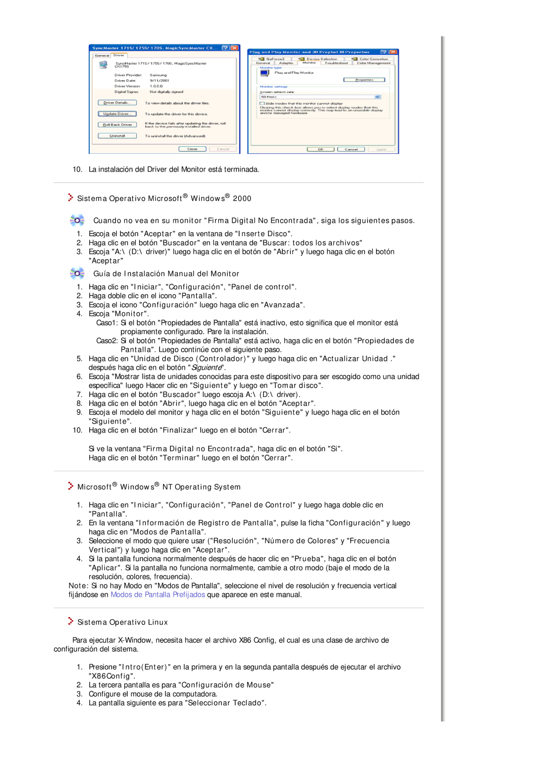 Samsung MJ19ESKSB/EDC, MJ19ESTSB/EDC manual Microsoft Windows NT Operating System, Sistema Operativo Linux 