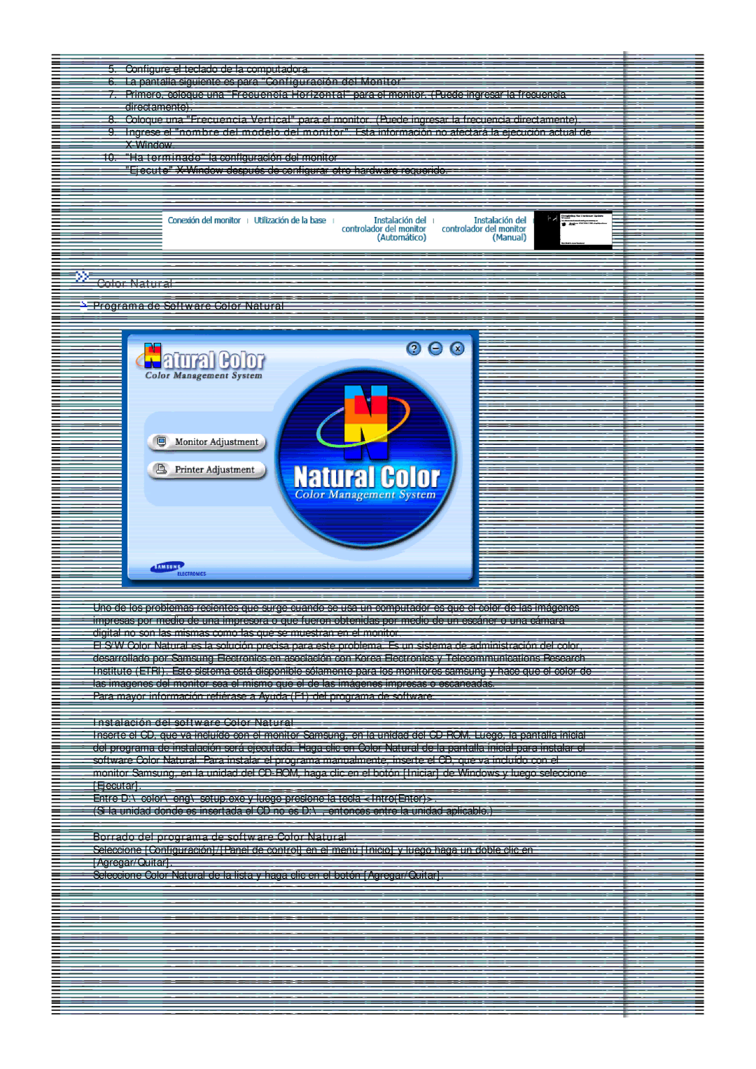 Samsung MJ19ESTSB/EDC, MJ19ESKSB/EDC manual Programa de Software Color Natural, Instalación del software Color Natural 