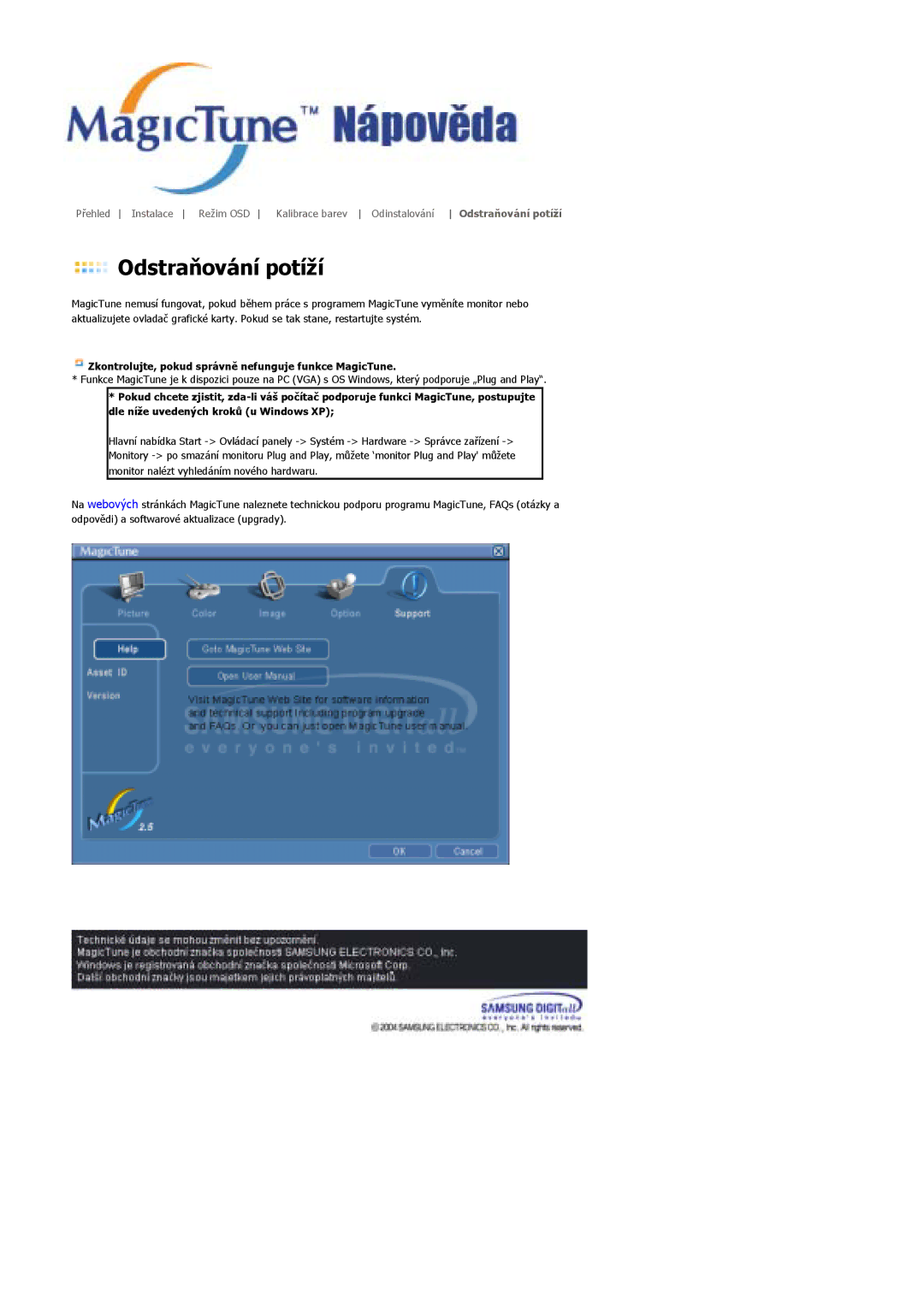 Samsung MJ19ESTSB/EDC, MJ19ESKSB/EDC manual Odstraňování potíží 